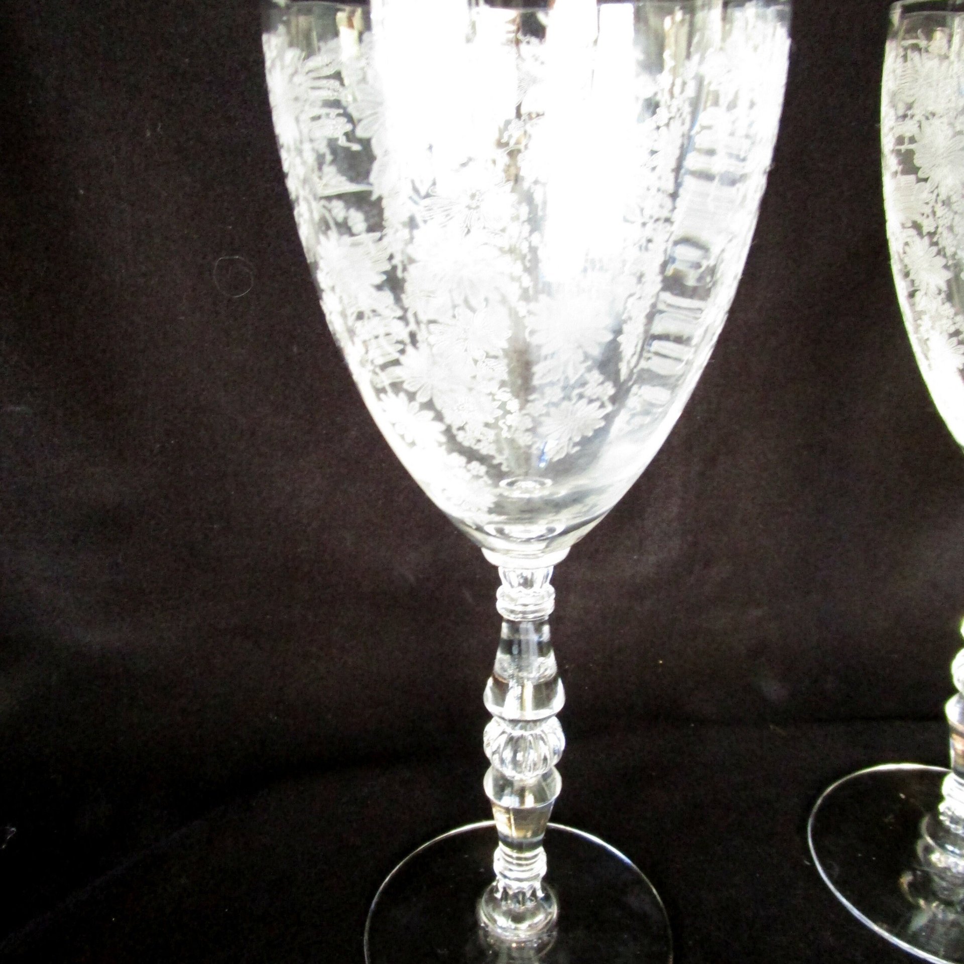 Tiffin Queen Astrid Set of 4, Etched Water Goblets, Stem 17351, Wedding Gift, Excellent Condition, 2 Sets Avail