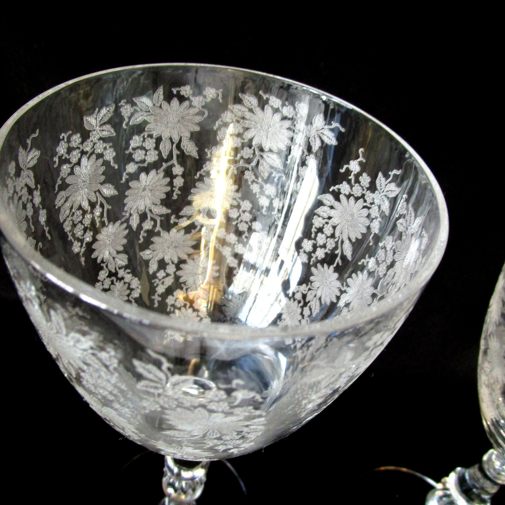 Tiffin Queen Astrid Set of 4, Etched Water Goblets, Stem 17351, Wedding Gift, Excellent Condition, 2 Sets Avail