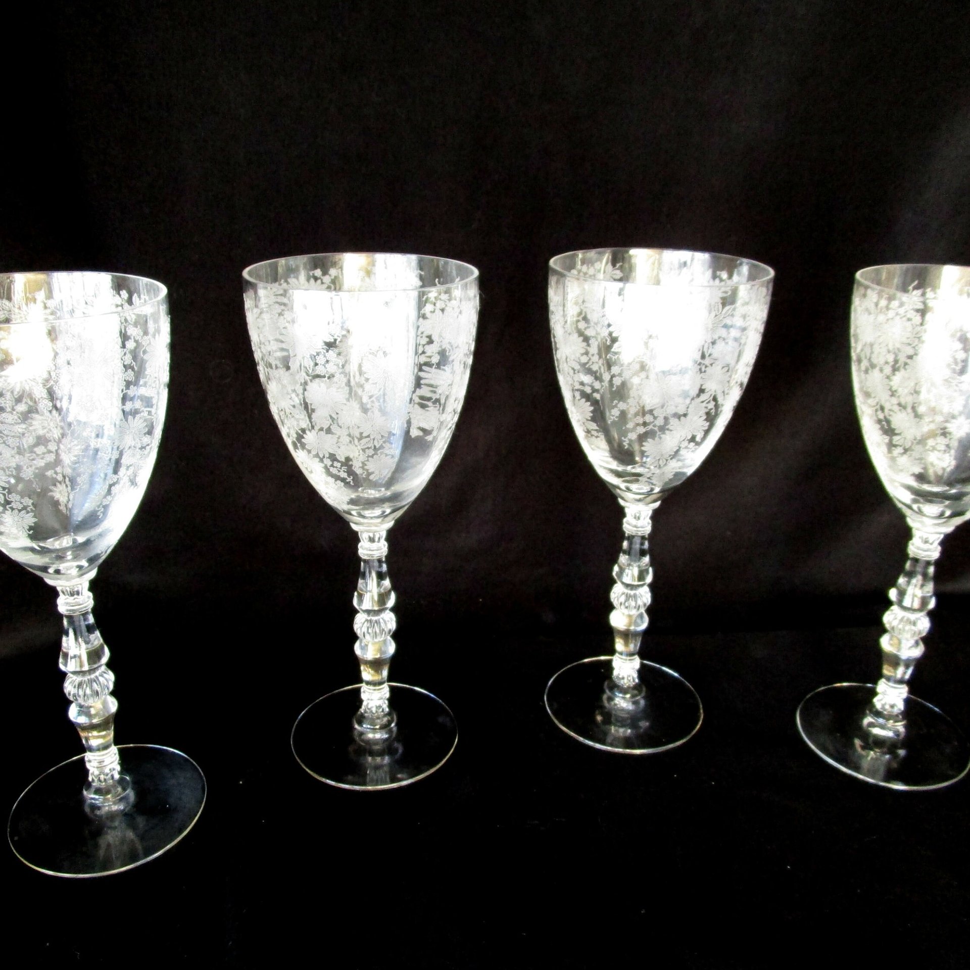 Tiffin Queen Astrid Set of 4, Etched Water Goblets, Stem 17351, Wedding Gift, Excellent Condition, 2 Sets Avail