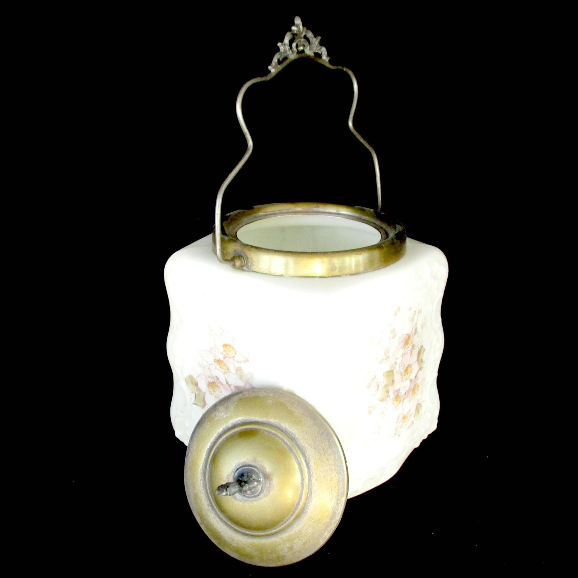 Wave Crest, Biscuit Jar, Porcelain Cracker Jar, Creamy White, Hand Painted Florals, Metal Lid and Ornate Handle