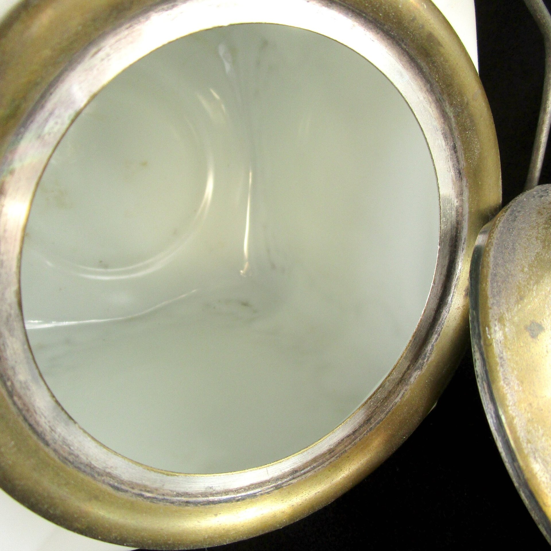 Wave Crest, Biscuit Jar, Porcelain Cracker Jar, Creamy White, Hand Painted Florals, Metal Lid and Ornate Handle