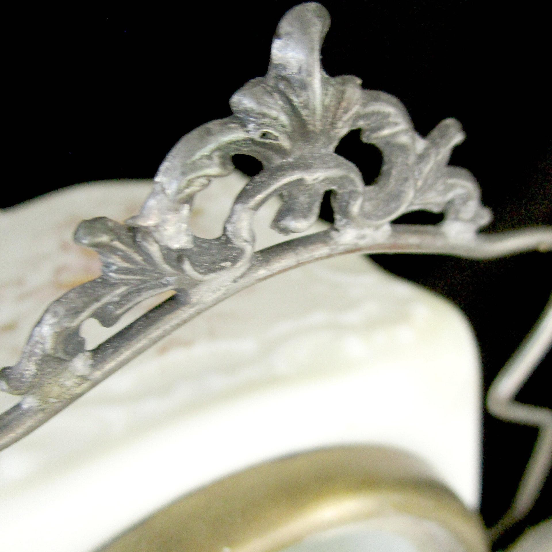 Wave Crest, Biscuit Jar, Porcelain Cracker Jar, Creamy White, Hand Painted Florals, Metal Lid and Ornate Handle
