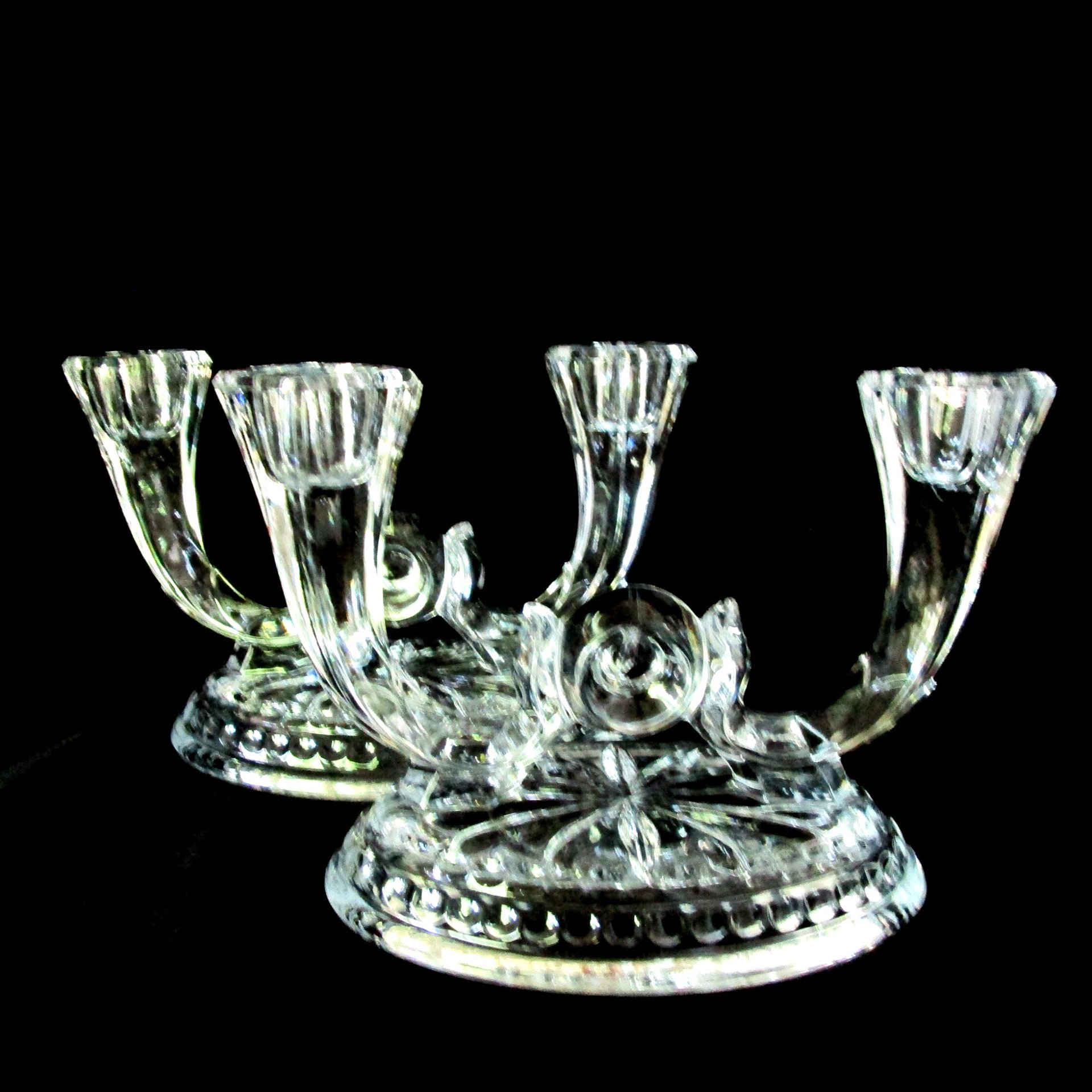 Pair of Art Deco Candle Holders, Double Candle Holders, Formal Table Setting, Center Circle, Oval Base, Victorian Decor
