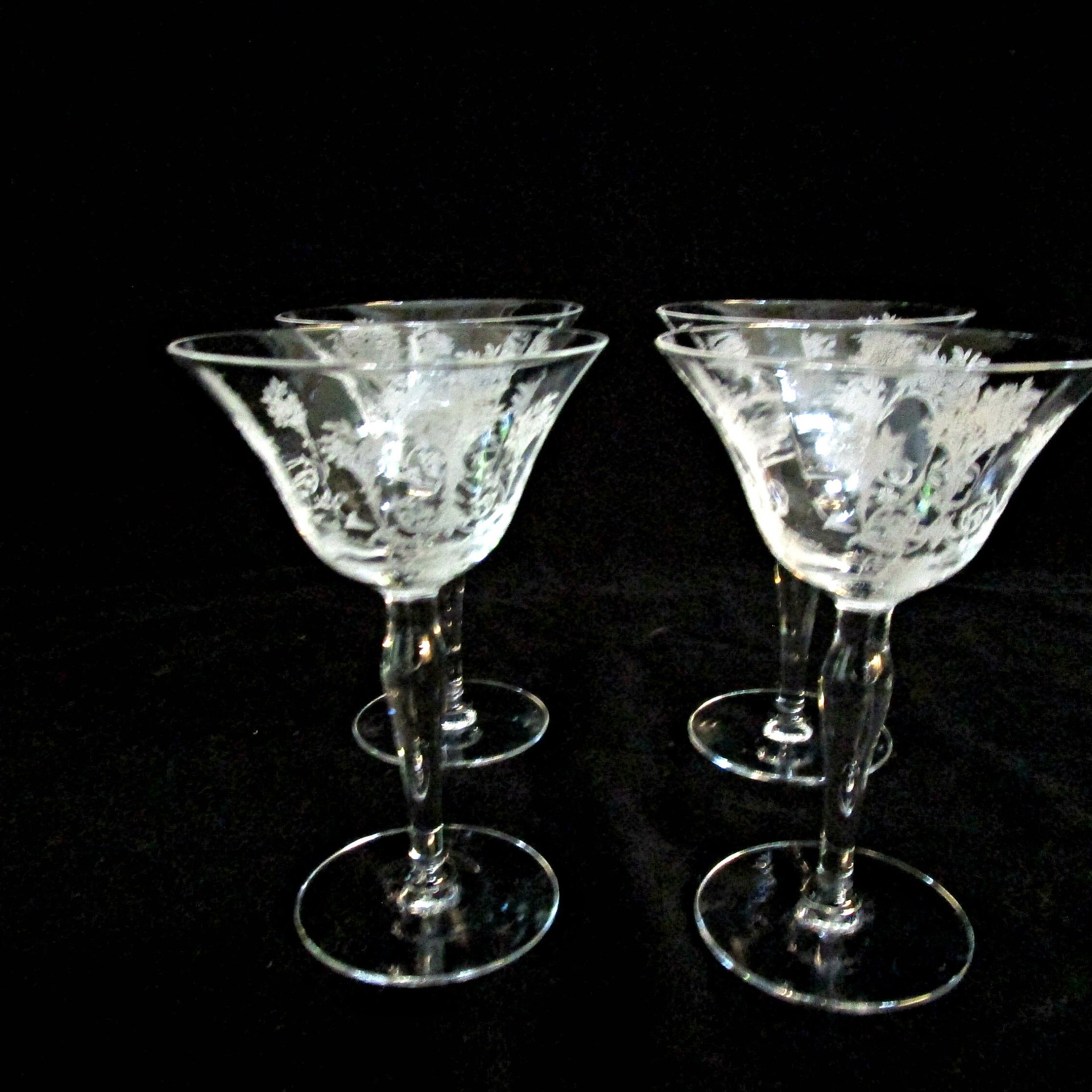 Morgantown Mayfair Crystal Stemware, Acid Etched, Set of 4, Sherry or Small Wine, Elegant Crystal Glassware, Wedding Gift, 2 Sets Avail
