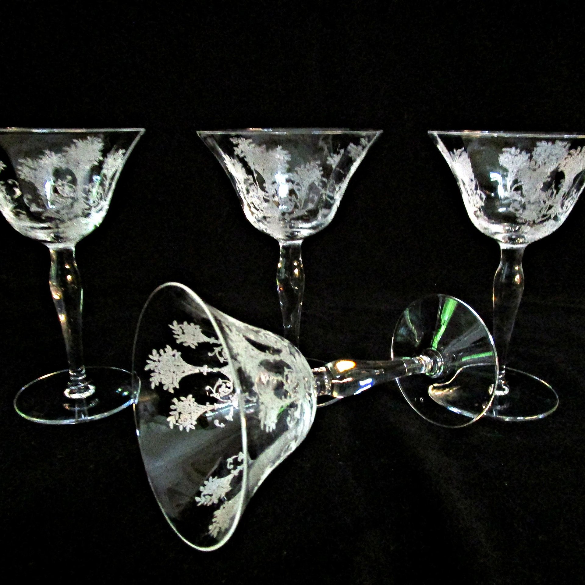 Morgantown Mayfair Crystal Stemware, Acid Etched, Set of 4, Sherry or Small Wine, Elegant Crystal Glassware, Wedding Gift, 2 Sets Avail