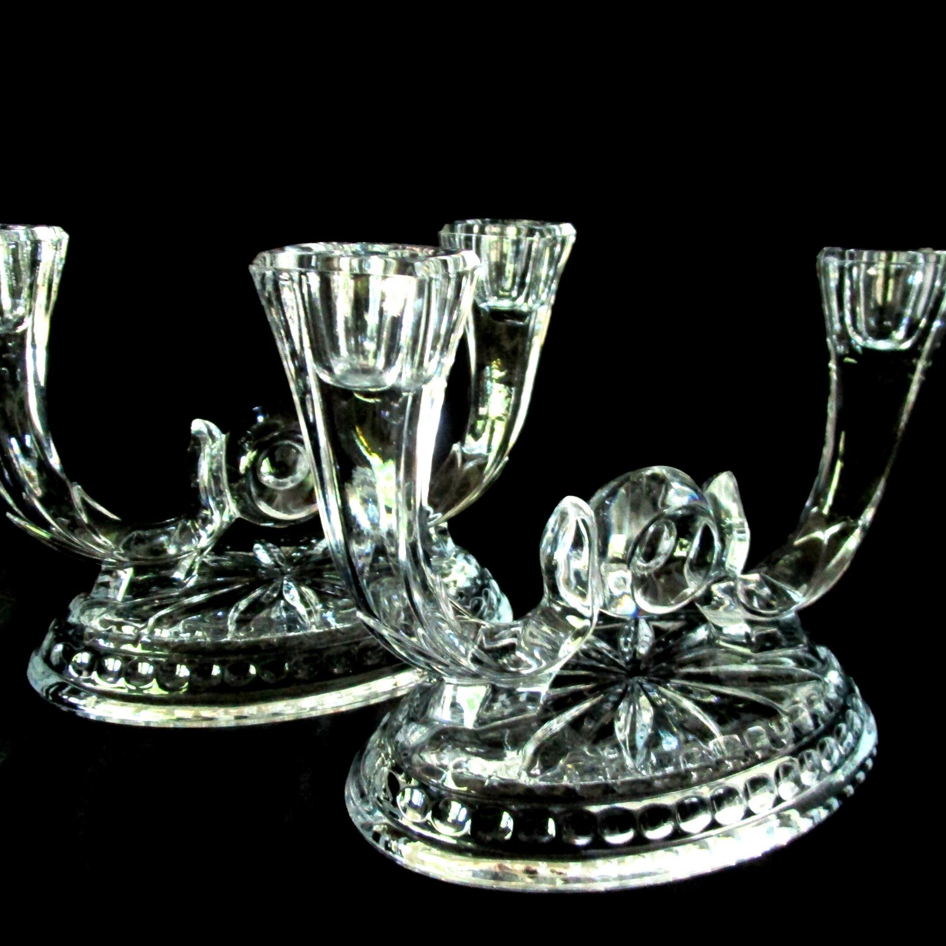Pair of Art Deco Candle Holders, Double Candle Holders, Formal Table Setting, Center Circle, Oval Base, Victorian Decor
