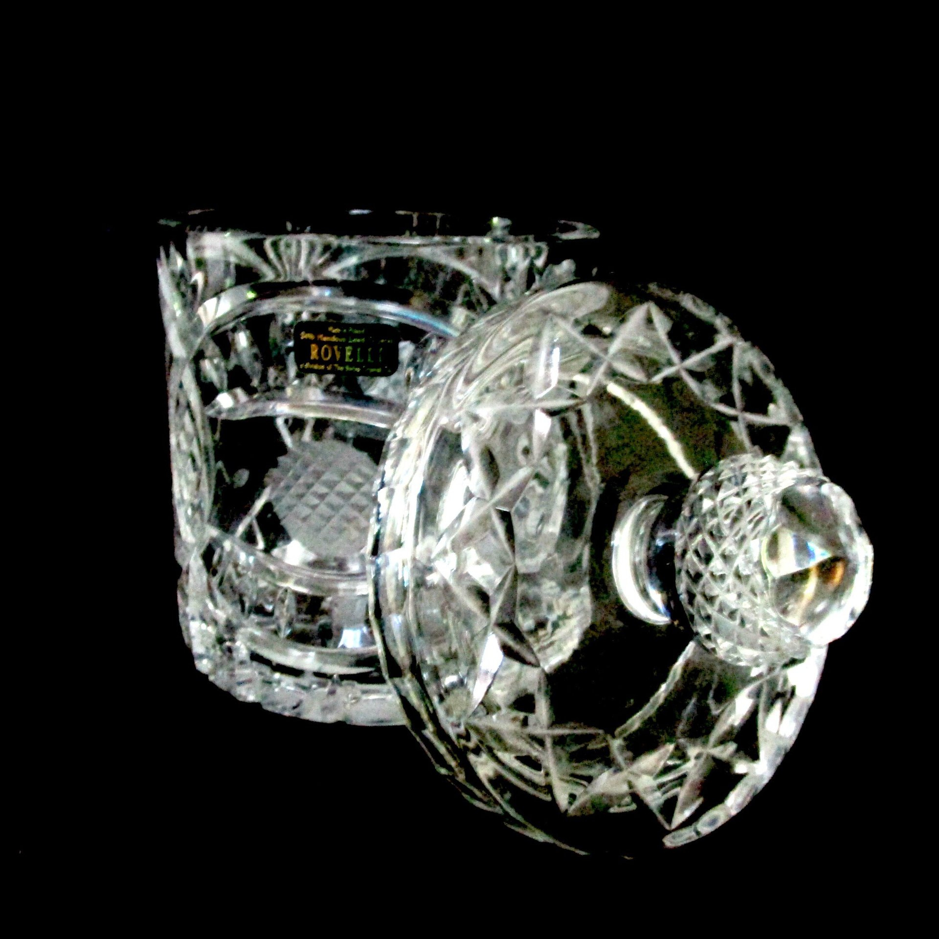 Crystal Ice Bucket, Biscuit Jar, Rovelli Hand Cut Crystal, Cut Golfing Design, Golf Clubs, Golf Balls, Gift for Golfer, Made in Switzerland