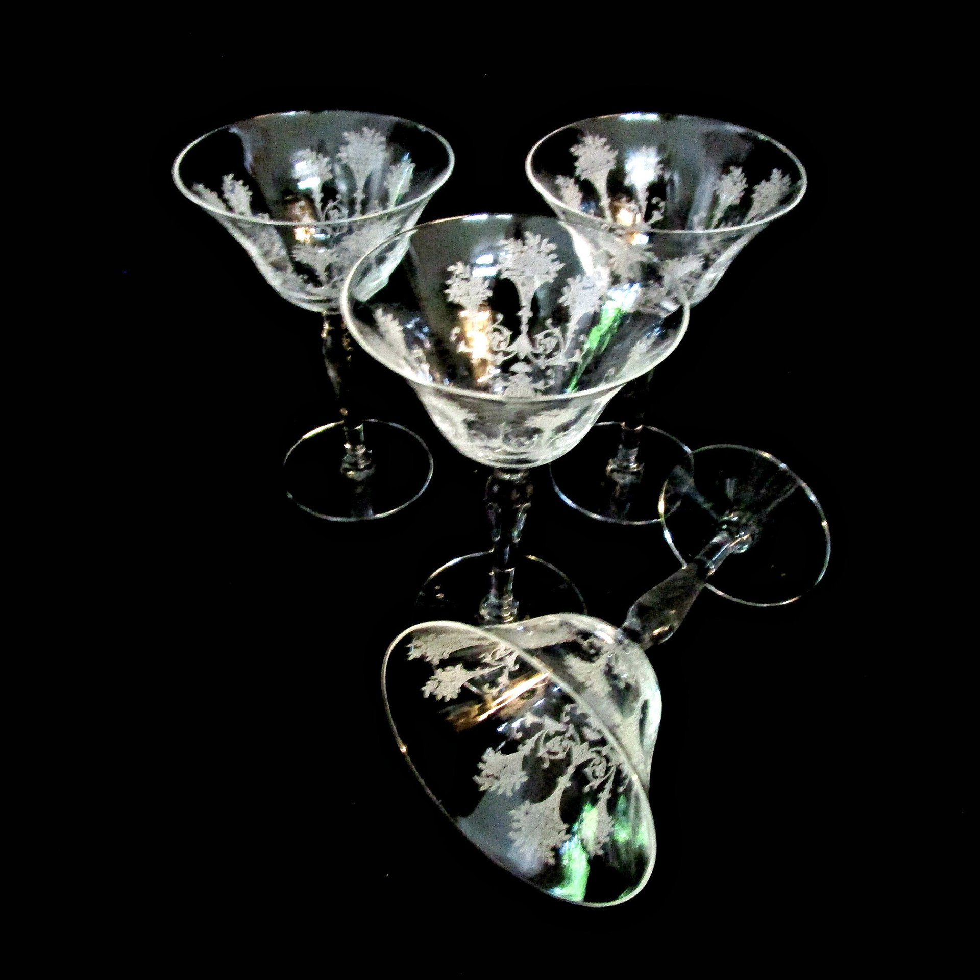 Morgantown Mayfair Crystal Stemware, Acid Etched, Set of 4, Sherry or Small Wine, Elegant Crystal Glassware, Wedding Gift, 2 Sets Avail