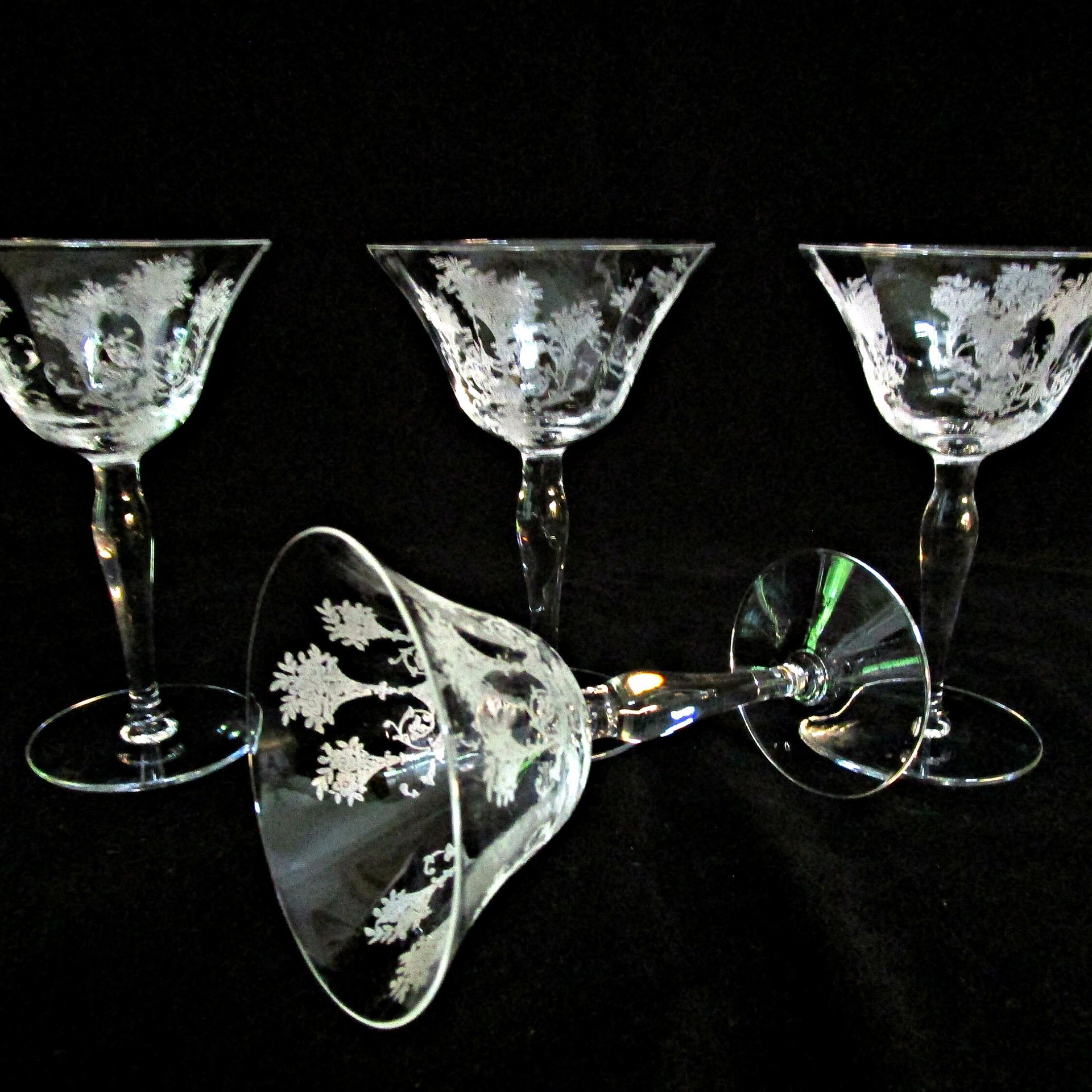 Morgantown Mayfair Crystal Stemware, Acid Etched, Set of 4, Sherry or Small Wine, Elegant Crystal Glassware, Wedding Gift, 2 Sets Avail