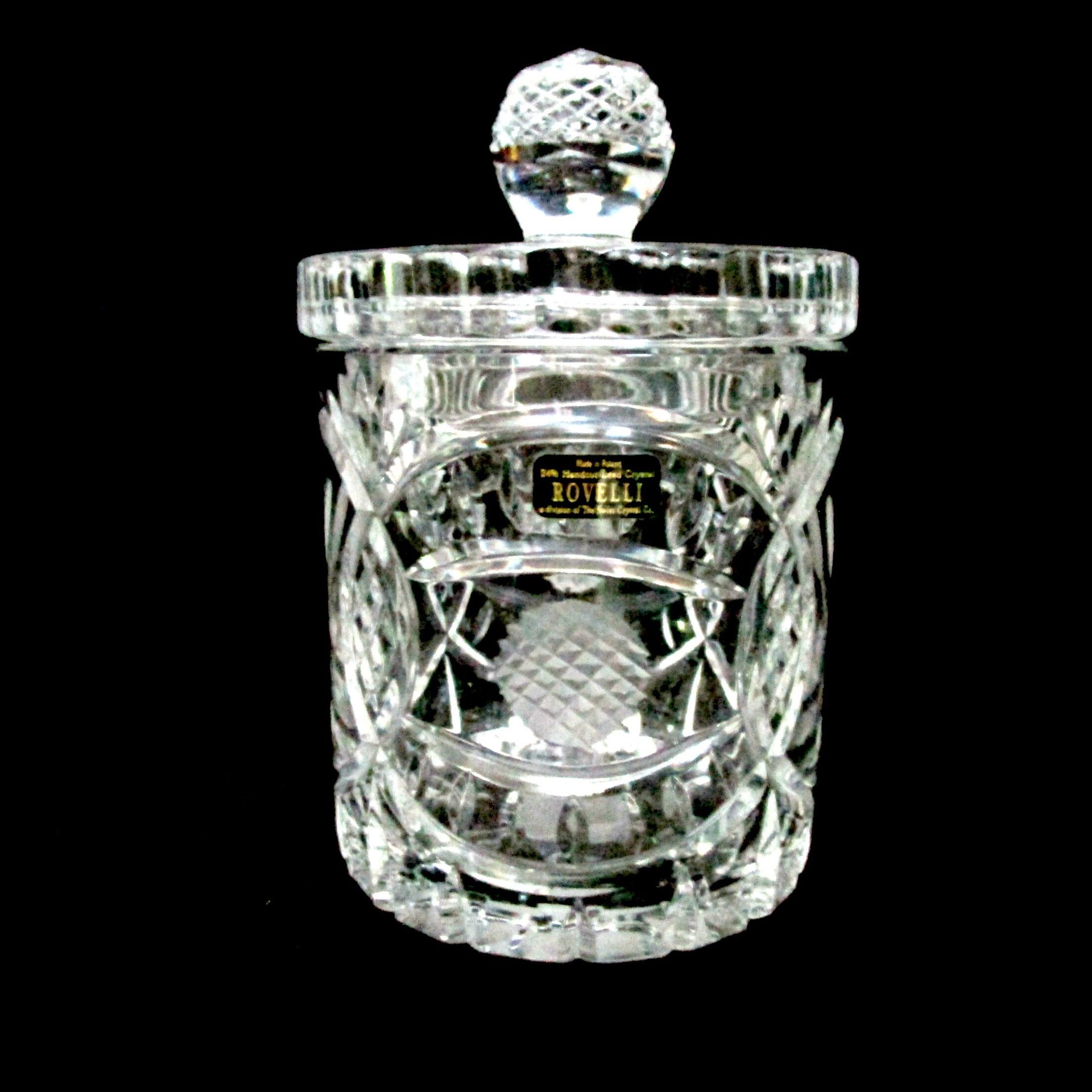 Crystal Ice Bucket, Biscuit Jar, Rovelli Hand Cut Crystal, Cut Golfing Design, Golf Clubs, Golf Balls, Gift for Golfer, Made in Switzerland