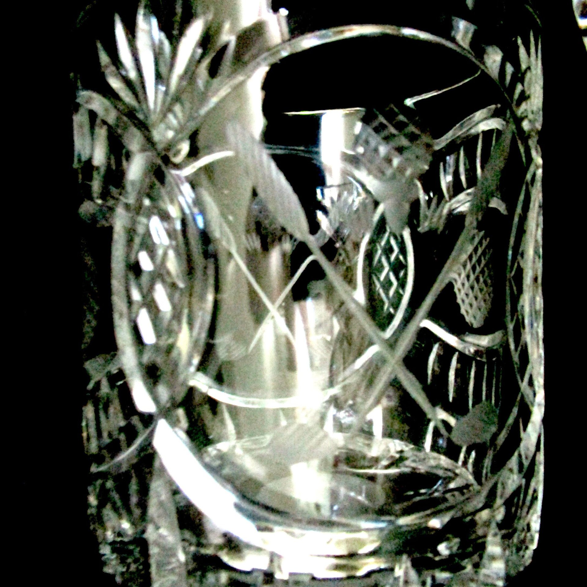 Crystal Ice Bucket, Biscuit Jar, Rovelli Hand Cut Crystal, Cut Golfing Design, Golf Clubs, Golf Balls, Gift for Golfer, Made in Switzerland