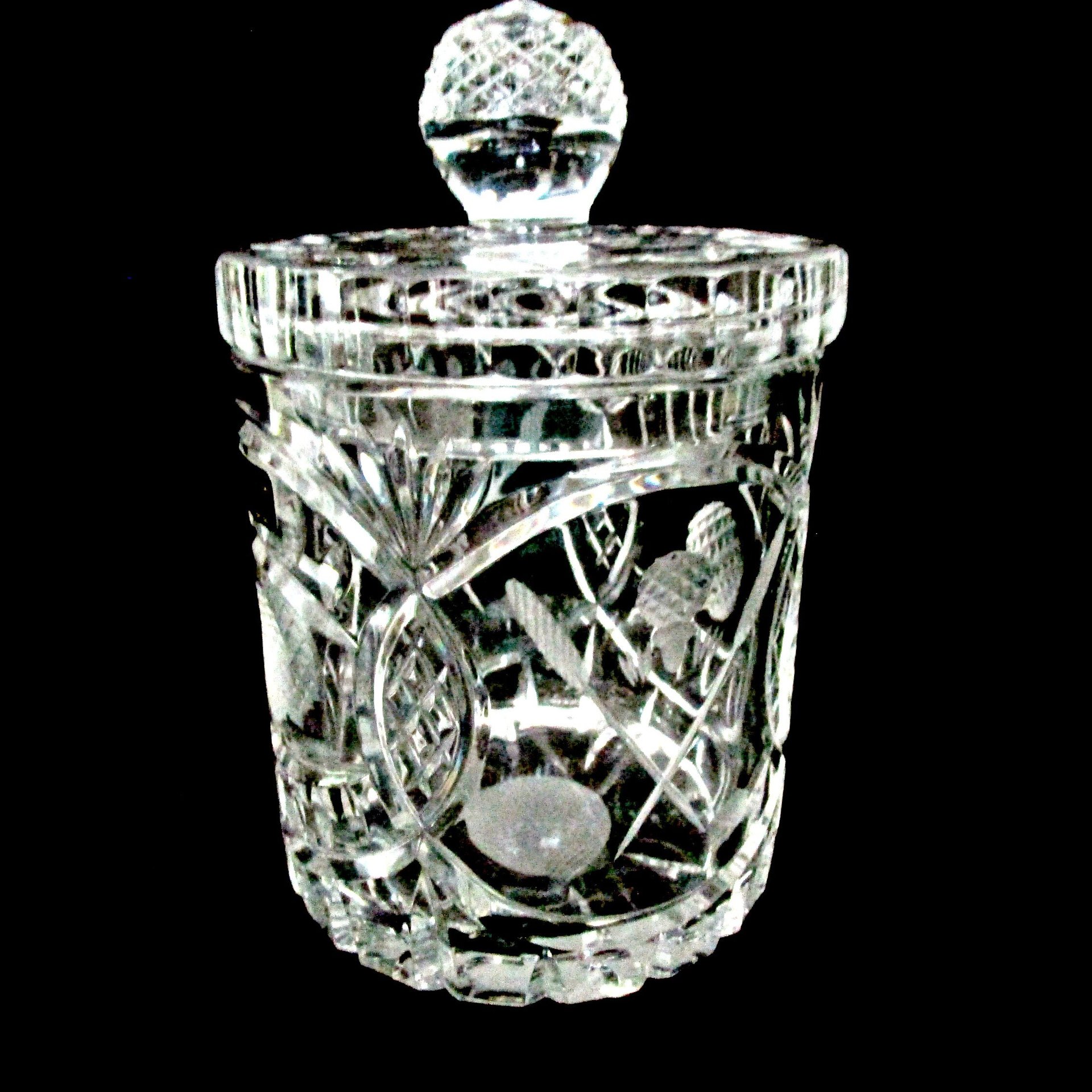 Crystal Ice Bucket, Biscuit Jar, Rovelli Hand Cut Crystal, Cut Golfing Design, Golf Clubs, Golf Balls, Gift for Golfer, Made in Switzerland