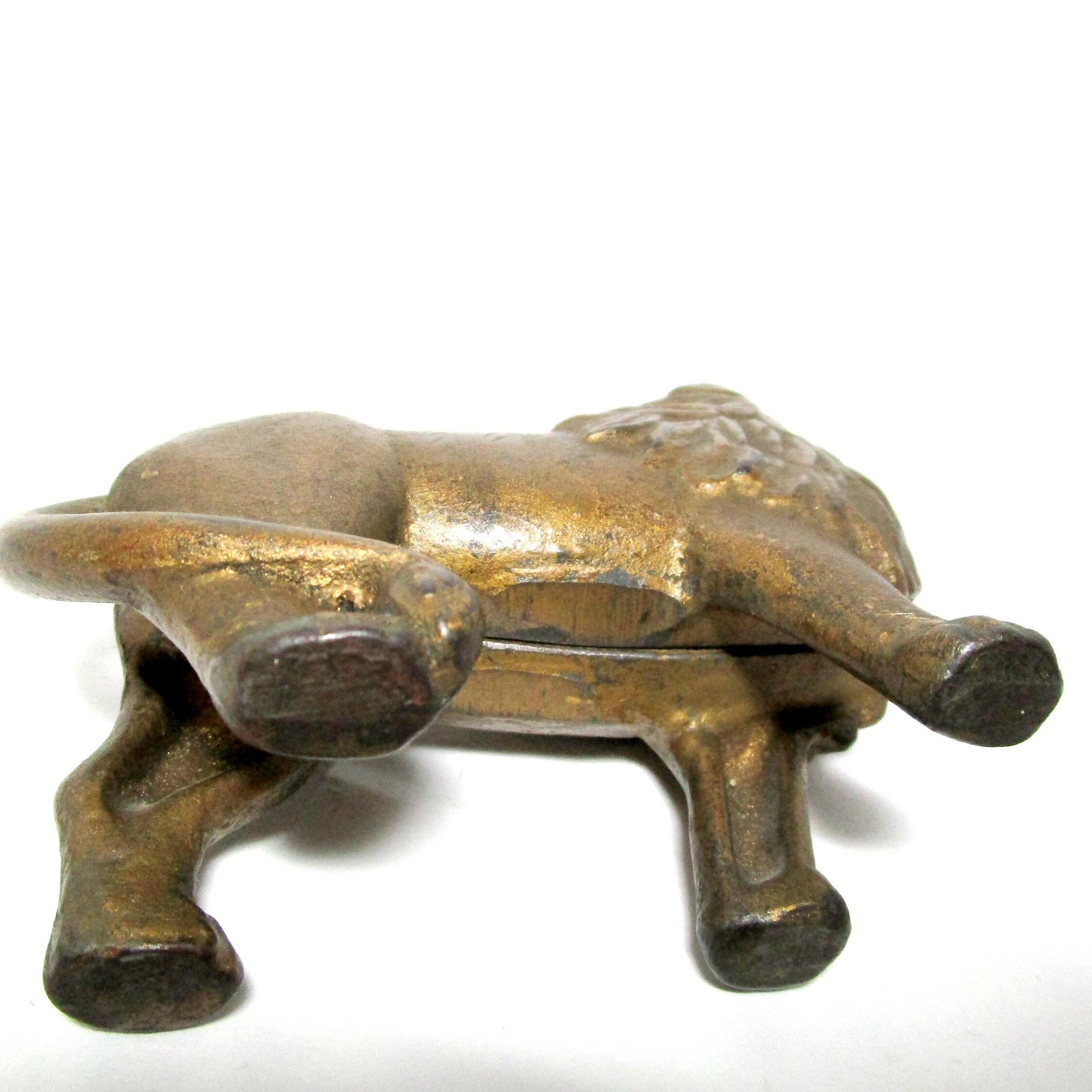Cast Iron Lion Coin Bank, A. C. Williams , Tail Right, Gold Finish, Heavy Piggy Bank, 1920s