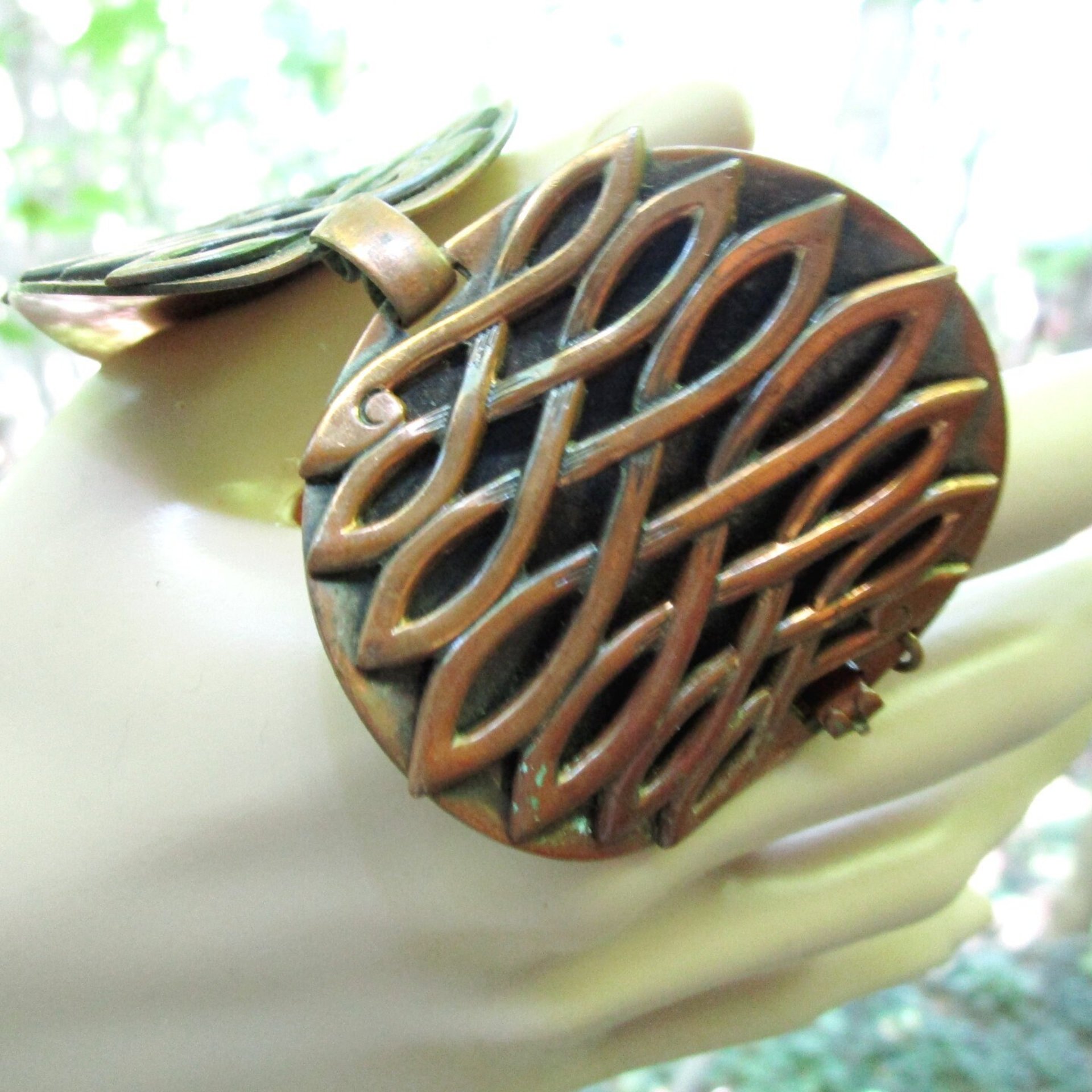 Copper Cuff Bracelet, Mid Century, Copper Statement, with Safety Chain