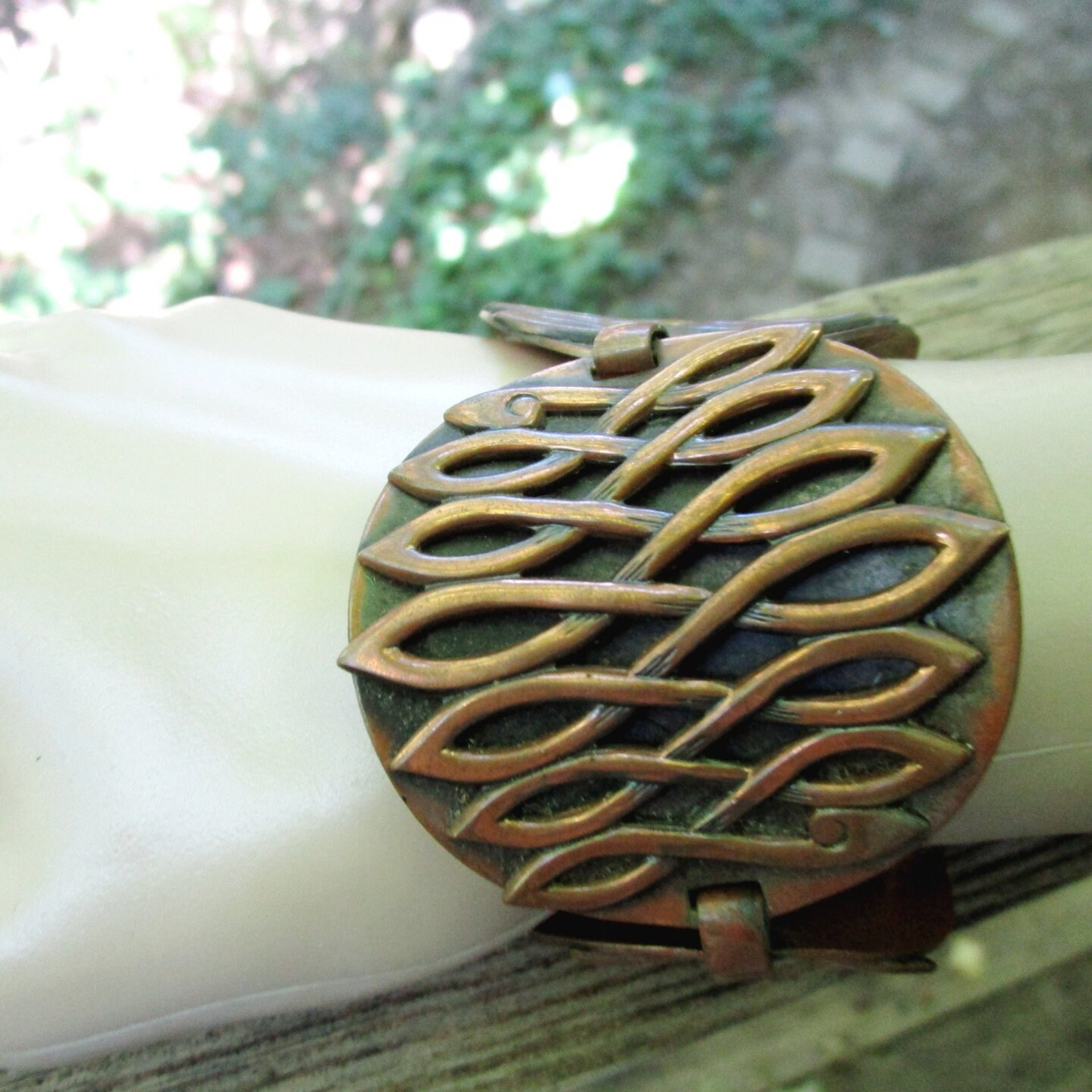 Copper Cuff Bracelet, Mid Century, Copper Statement, with Safety Chain