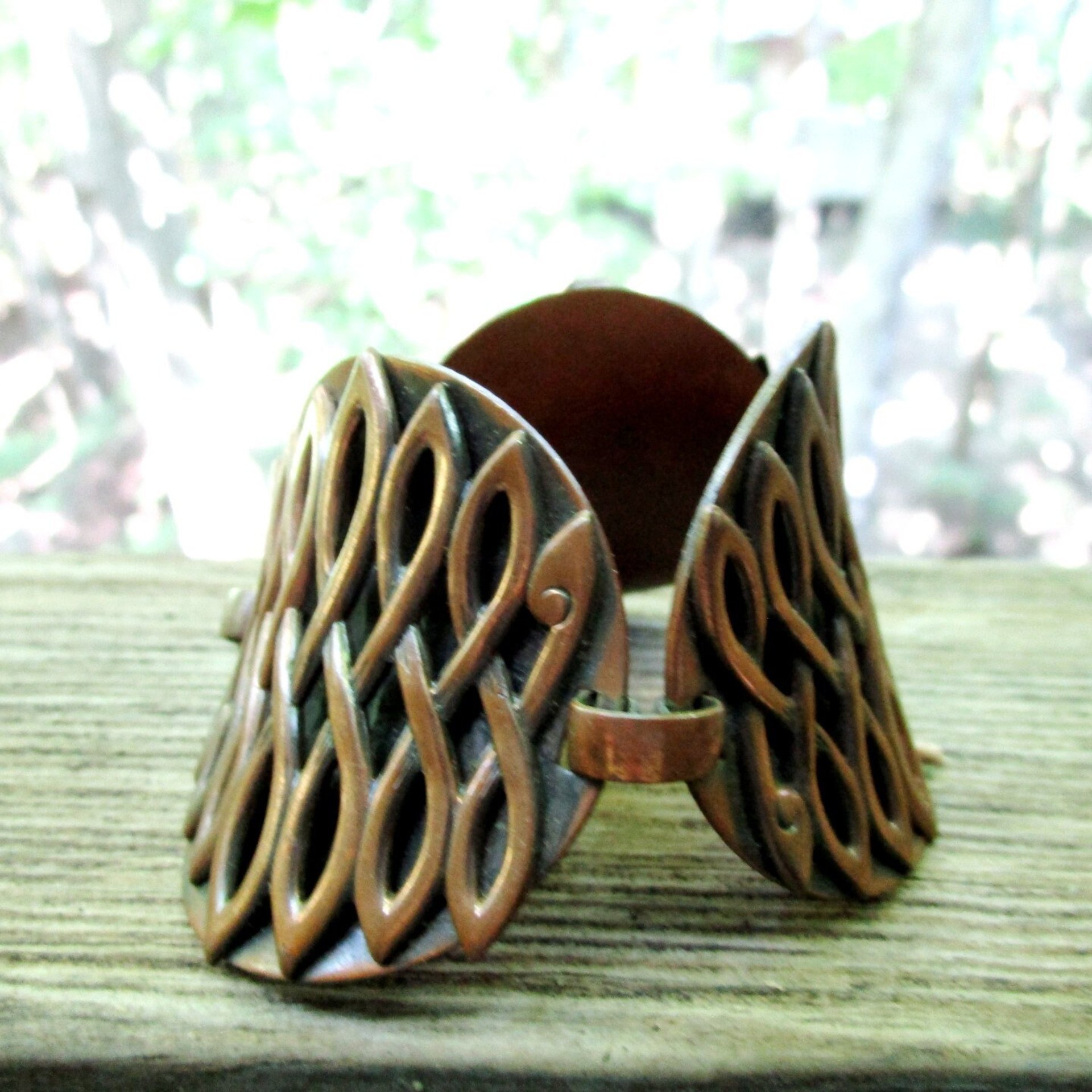 Copper Cuff Bracelet, Mid Century, Copper Statement, with Safety Chain