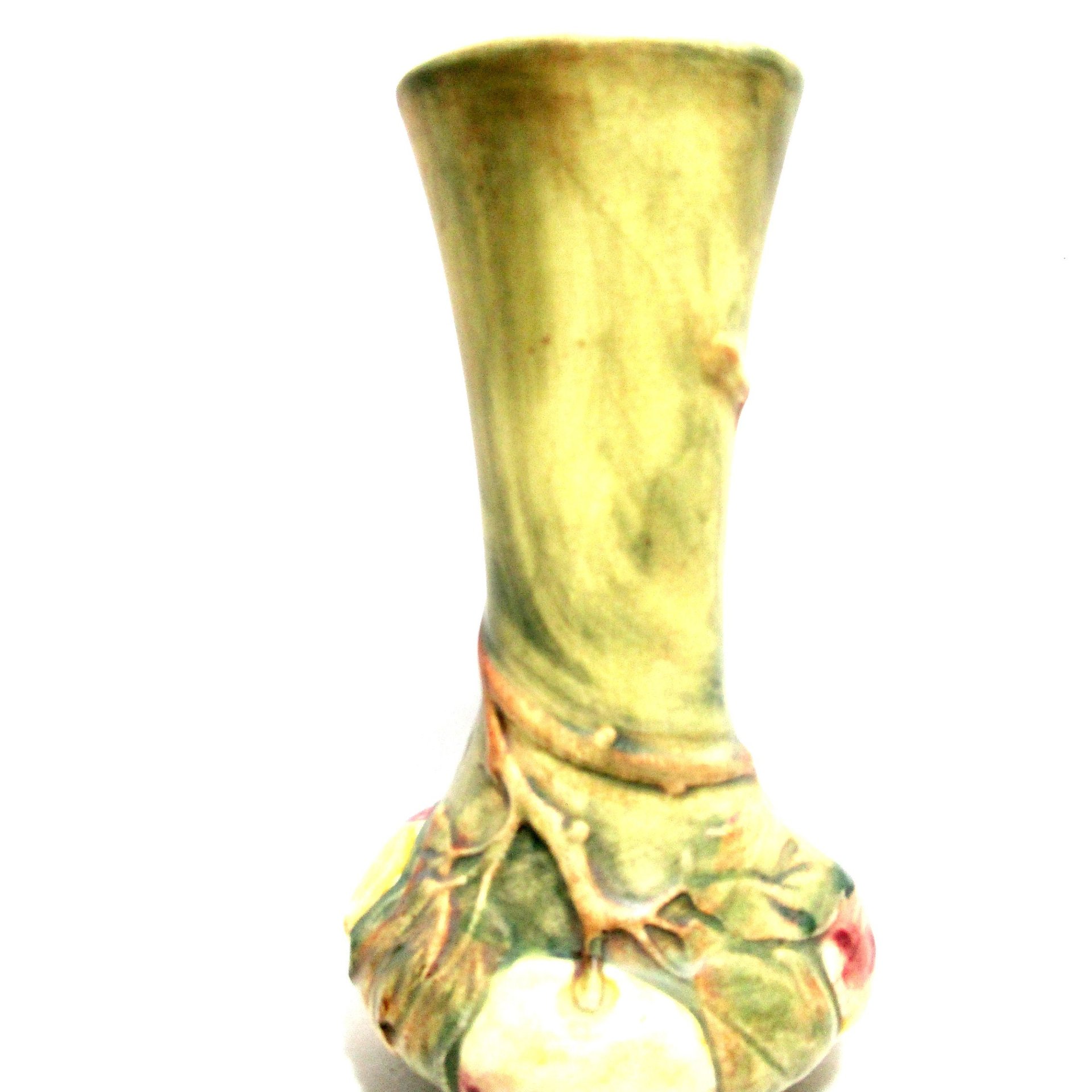 Weller Pottery Vase, Baldin Pattern, American Art Pottery, Vase with Apples and Leaves, 7 Inch