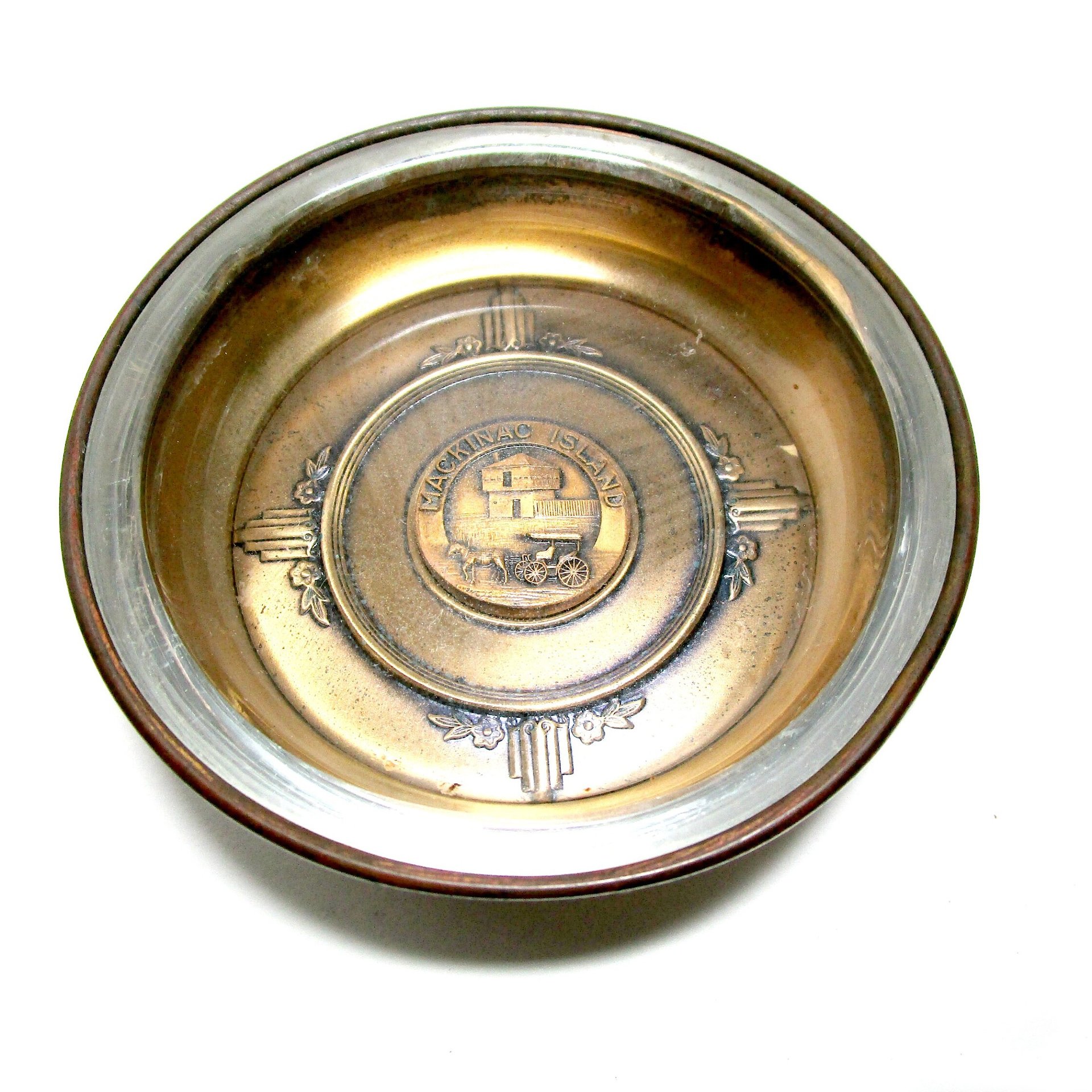 Mackinac Island Souvenir, Pin or Trinket Dish, Cufflink Holder, Jewelry Dish, Bates and Klinke, Attleboro Mass
