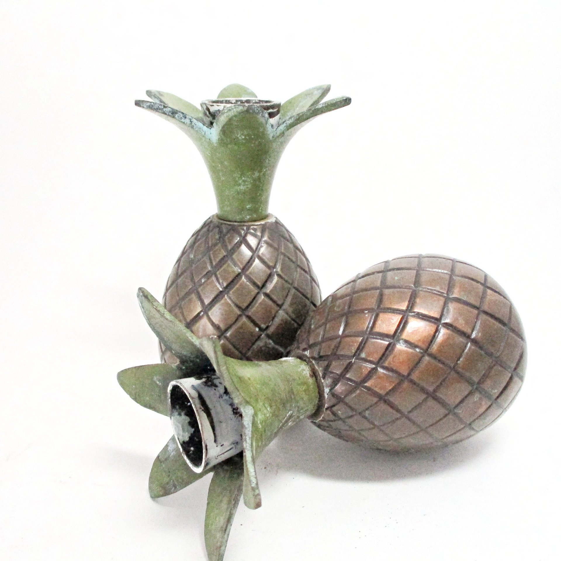 Pineapple Candleholders, Heavy Brass Candle Holders, Tropical Decor, Set of 2
