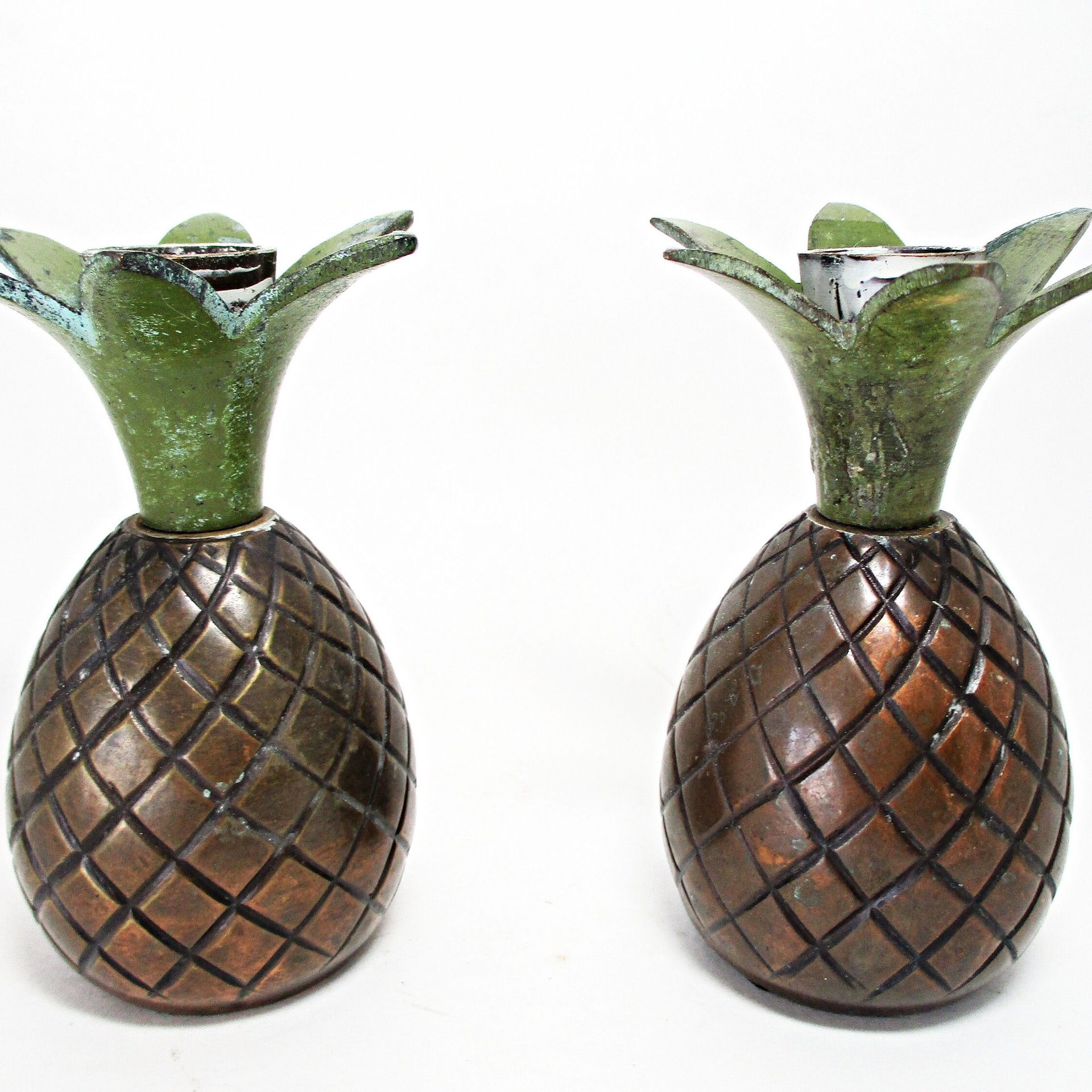 Pineapple Candleholders, Heavy Brass Candle Holders, Tropical Decor, Set of 2