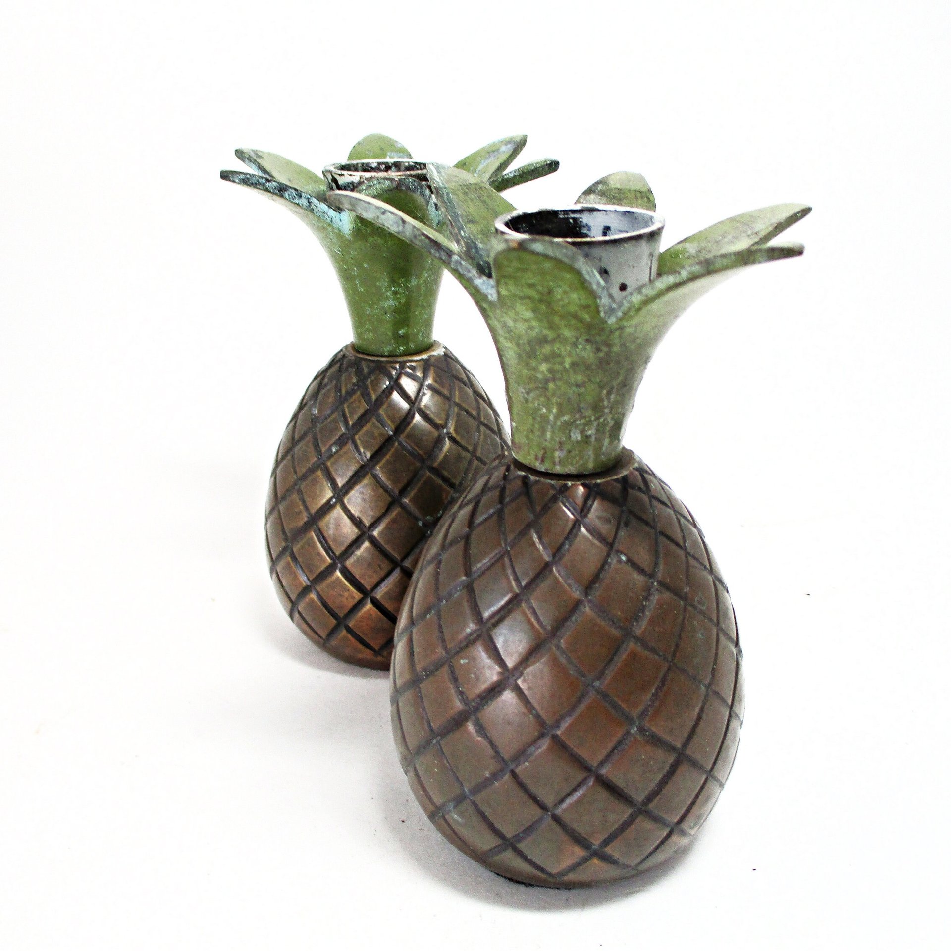Pineapple Candleholders, Heavy Brass Candle Holders, Tropical Decor, Set of 2