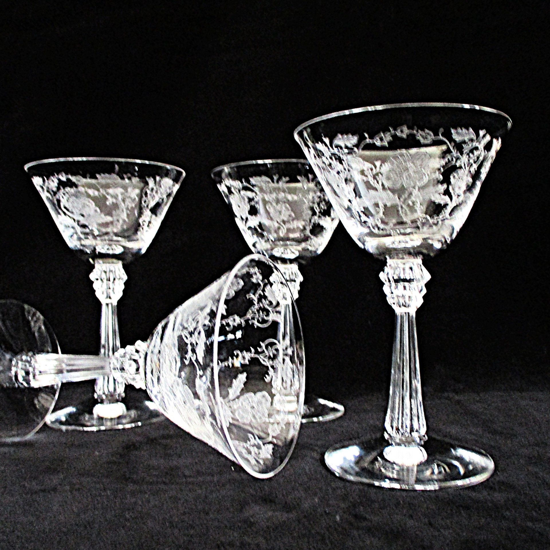 Fostoria Shirley Sherry Glasses, Set of 4, Small Wine Glasses, Crystal Stemware, Bridal or Wedding Gift, 2 Sets Avail