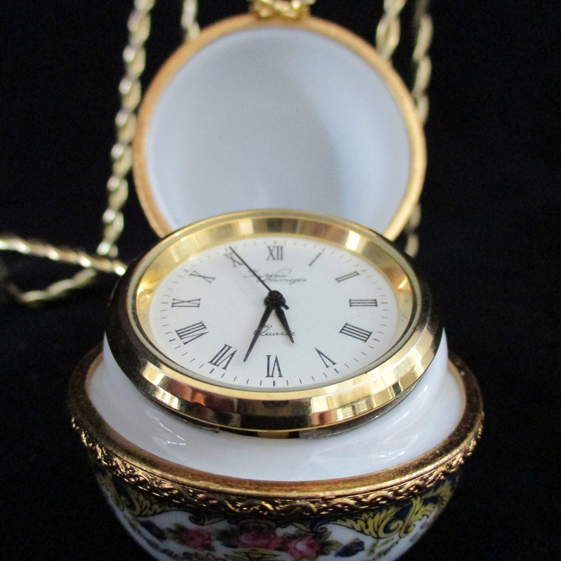 Imperial Limoges Egg Quartz Clock, Pink Florals, Ornate Gold Rims, Limoges Egg with Clock, Mothers Day Gift