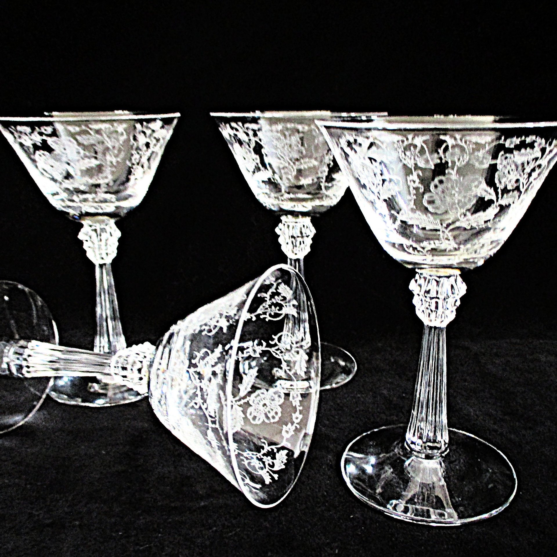 Fostoria Shirley Sherry Glasses, Set of 4, Small Wine Glasses, Crystal Stemware, Bridal or Wedding Gift, 2 Sets Avail