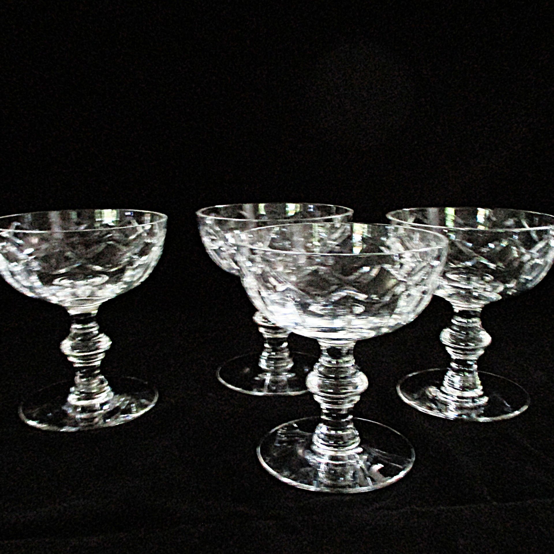 Tiffin Champagne or Martini Glasses, Sherberts, Cut Vertical and Crisscross, Set of 4, Wedding Gift