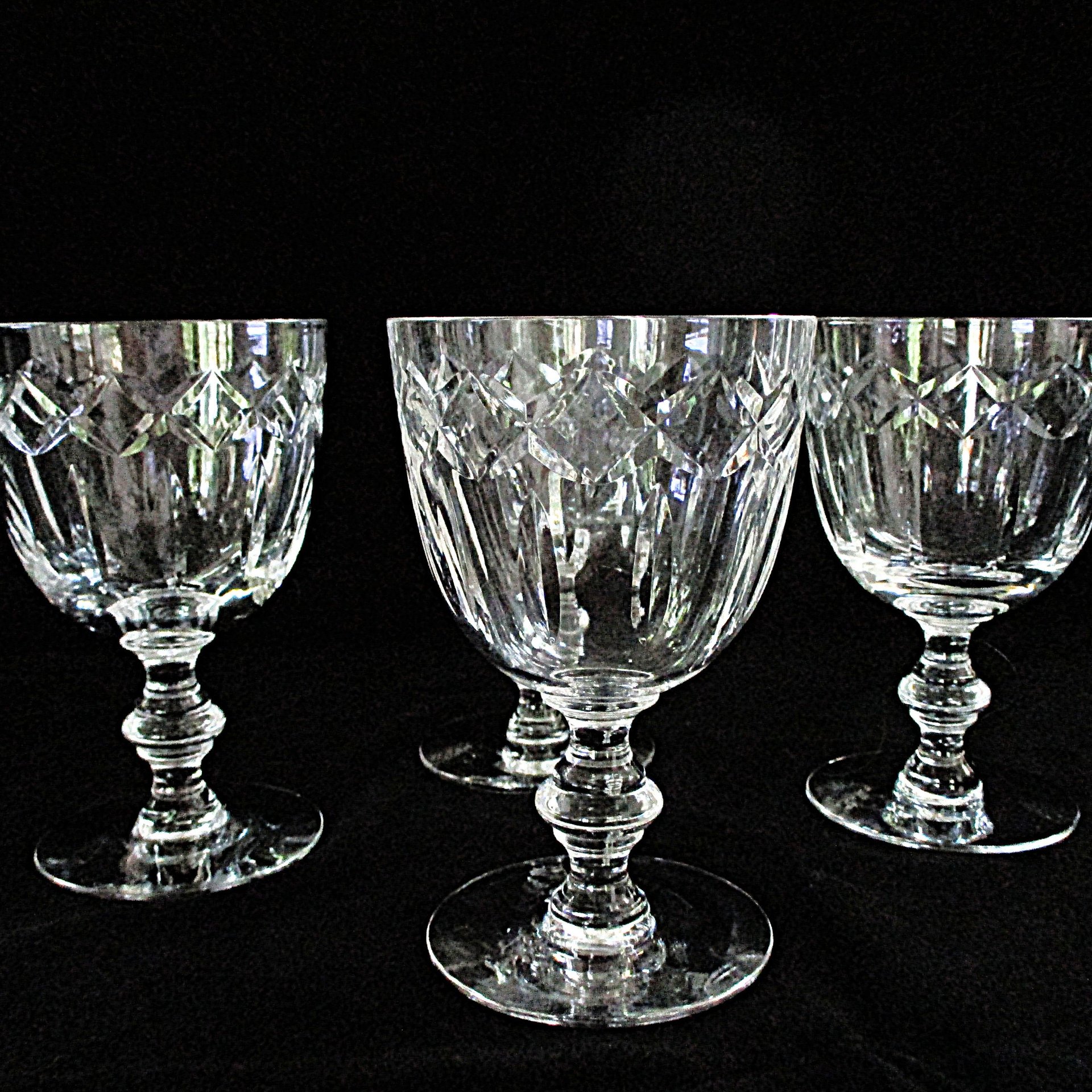 Tiffin 17394 Wine Glasses or Water Goblets, Cut Vertical and Crisscross, Set of 4, Wedding Gift