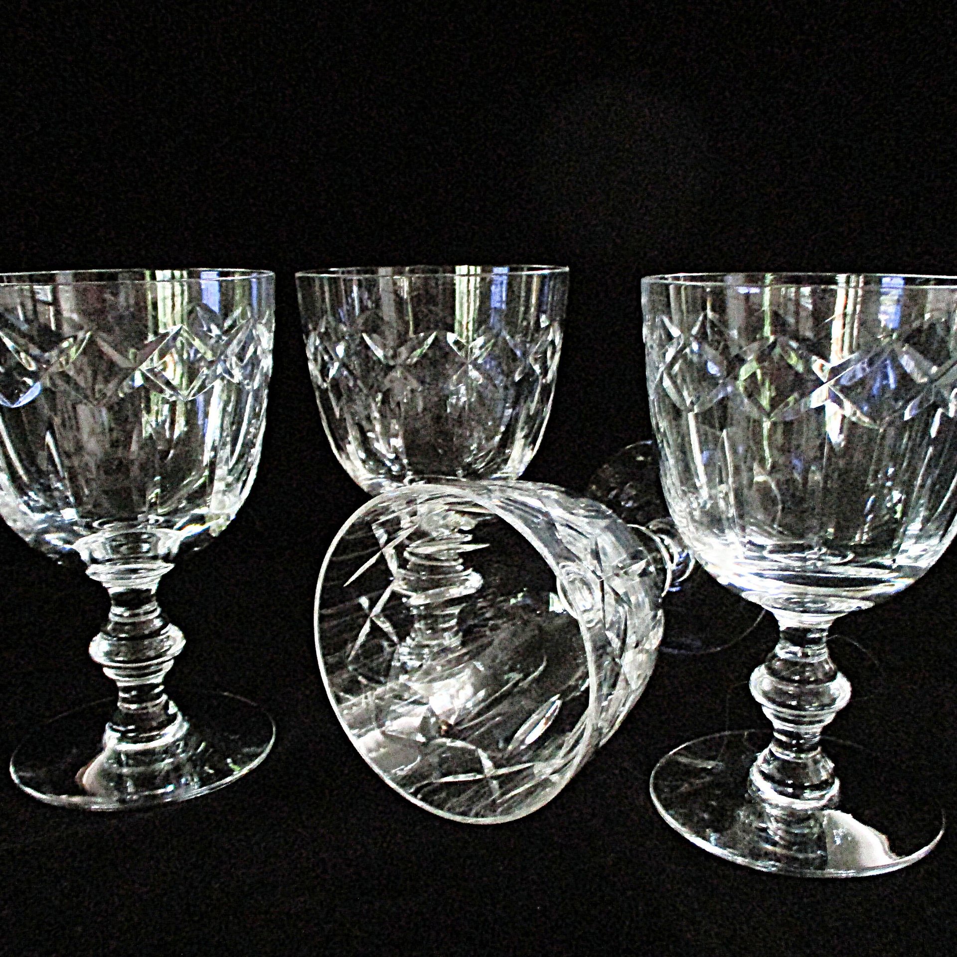 Tiffin 17394 Wine Glasses or Water Goblets, Cut Vertical and Crisscross, Set of 4, Wedding Gift