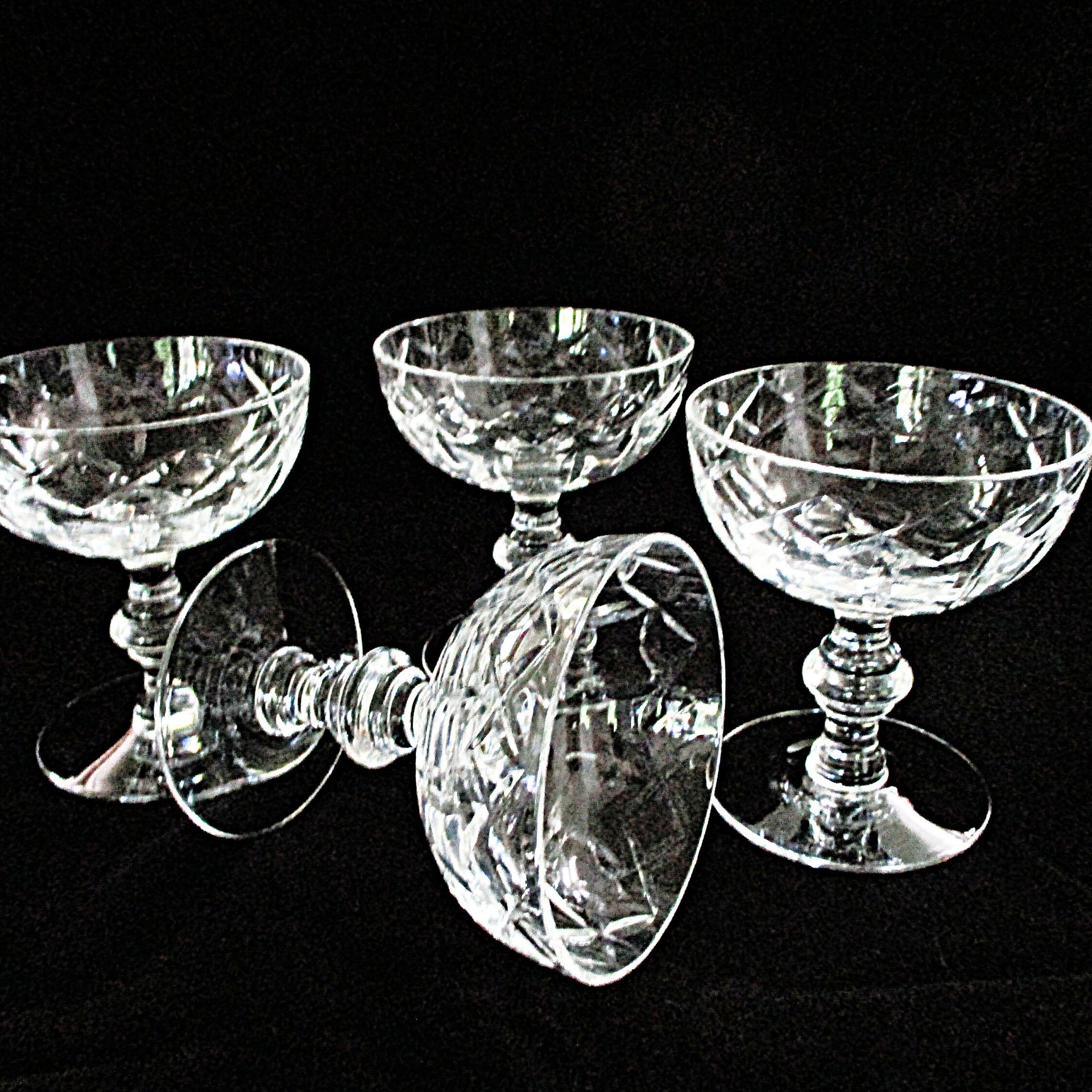 Tiffin Champagne or Martini Glasses, Sherberts, Cut Vertical and Crisscross, Set of 4, Wedding Gift