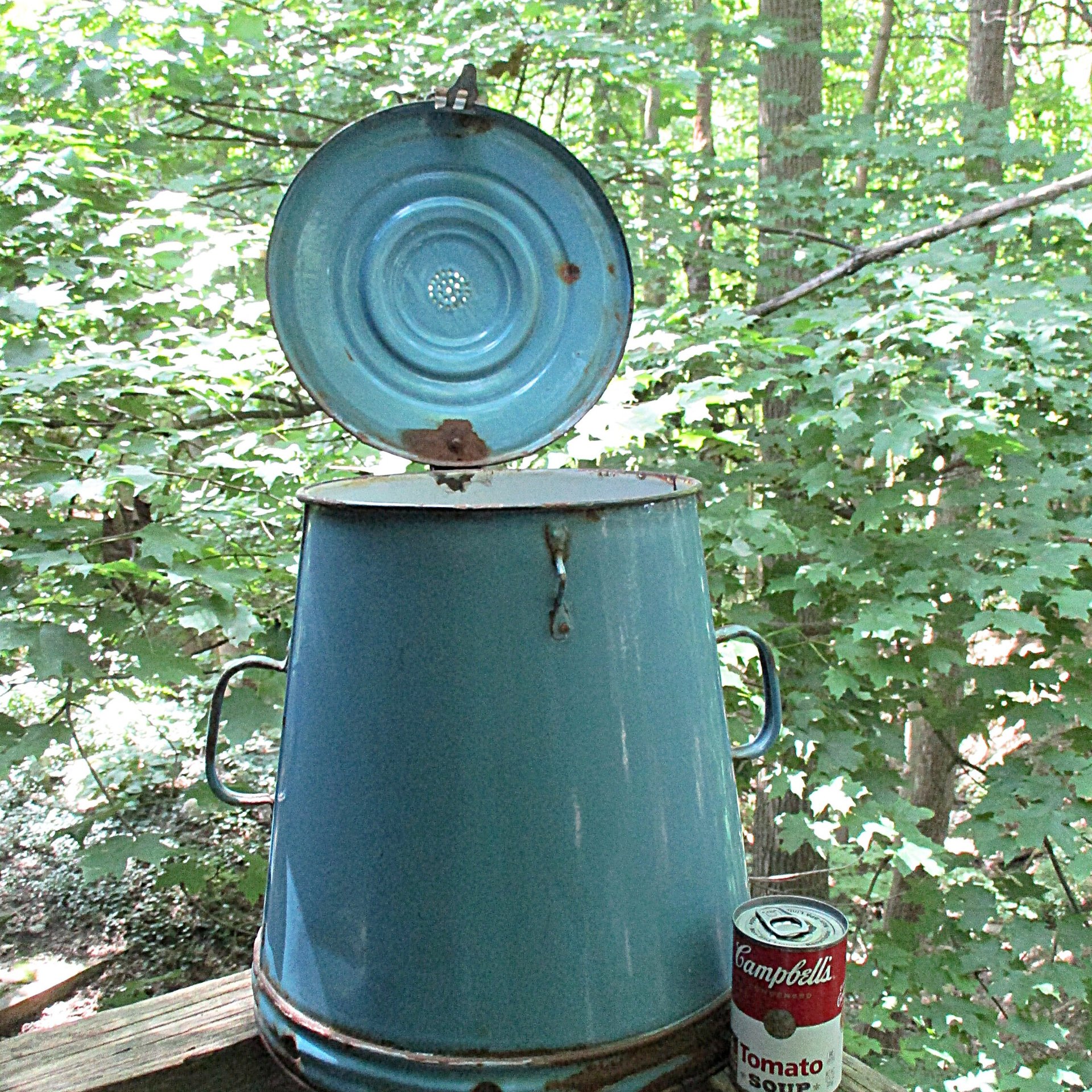 Large Enamelware Goulash Pot, Buda Fok, Made in Hungary, Lidded, Vented, Antique Blue Enamelware Cookware