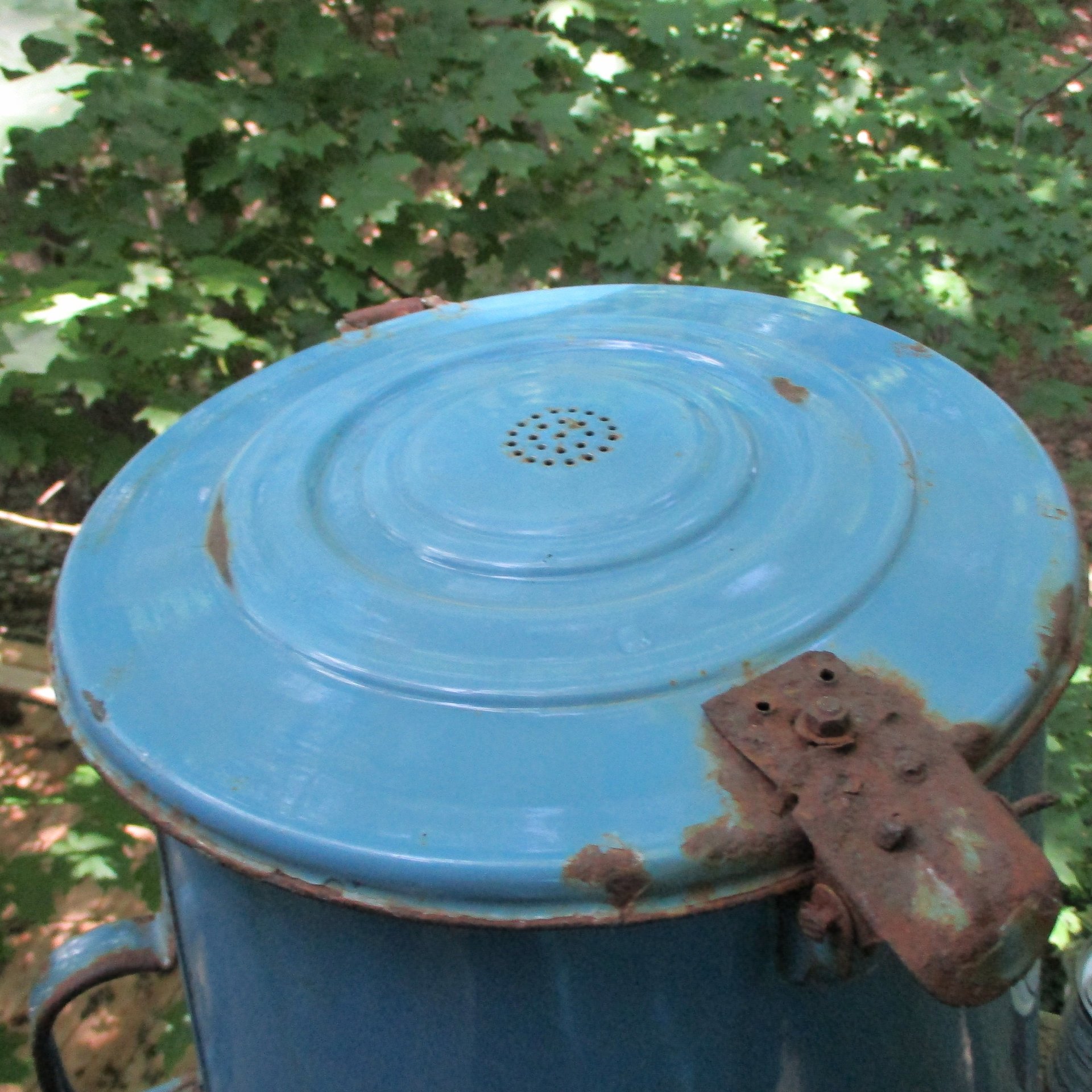 Large Enamelware Goulash Pot, Buda Fok, Made in Hungary, Lidded, Vented, Antique Blue Enamelware Cookware