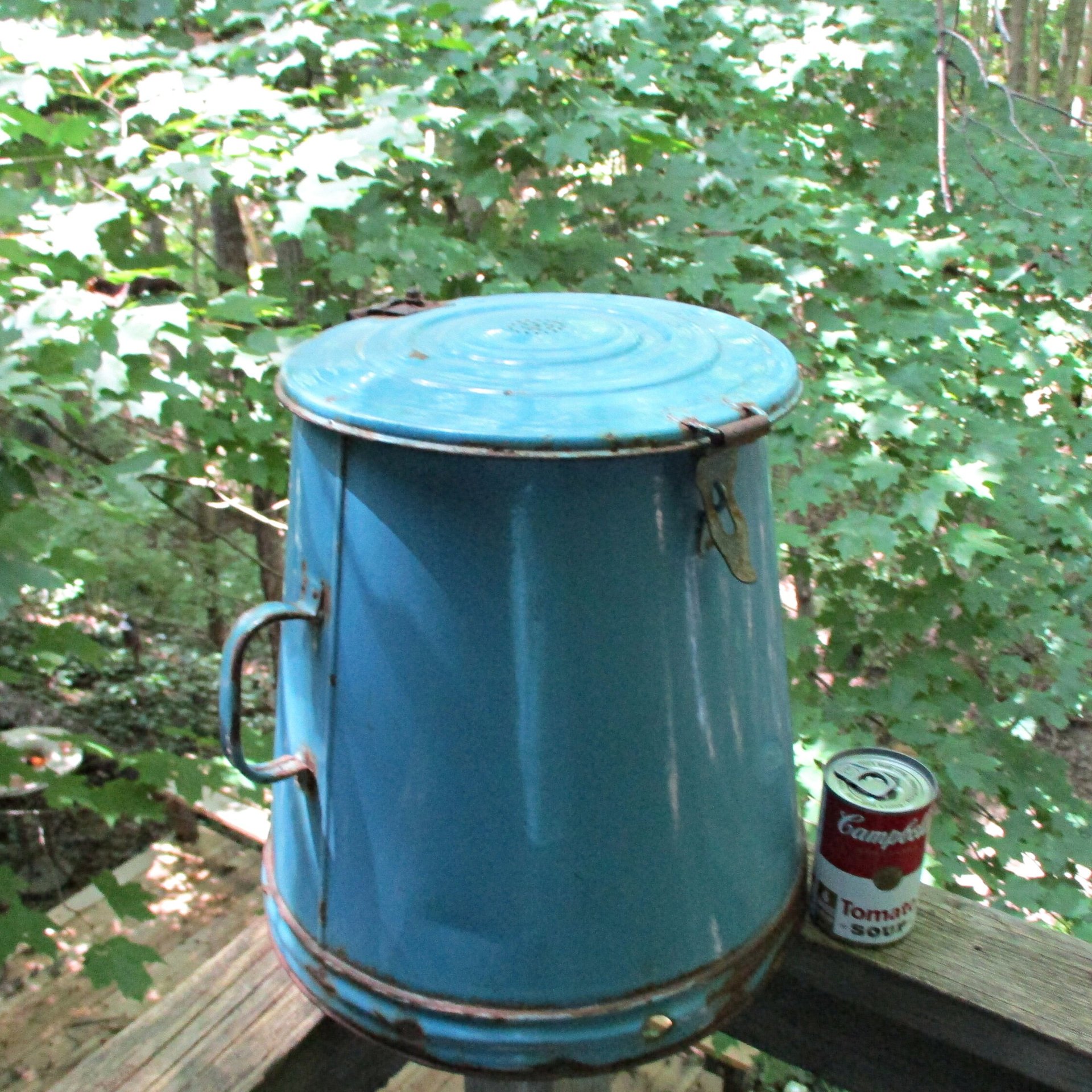 Large Enamelware Goulash Pot, Buda Fok, Made in Hungary, Lidded, Vented, Antique Blue Enamelware Cookware