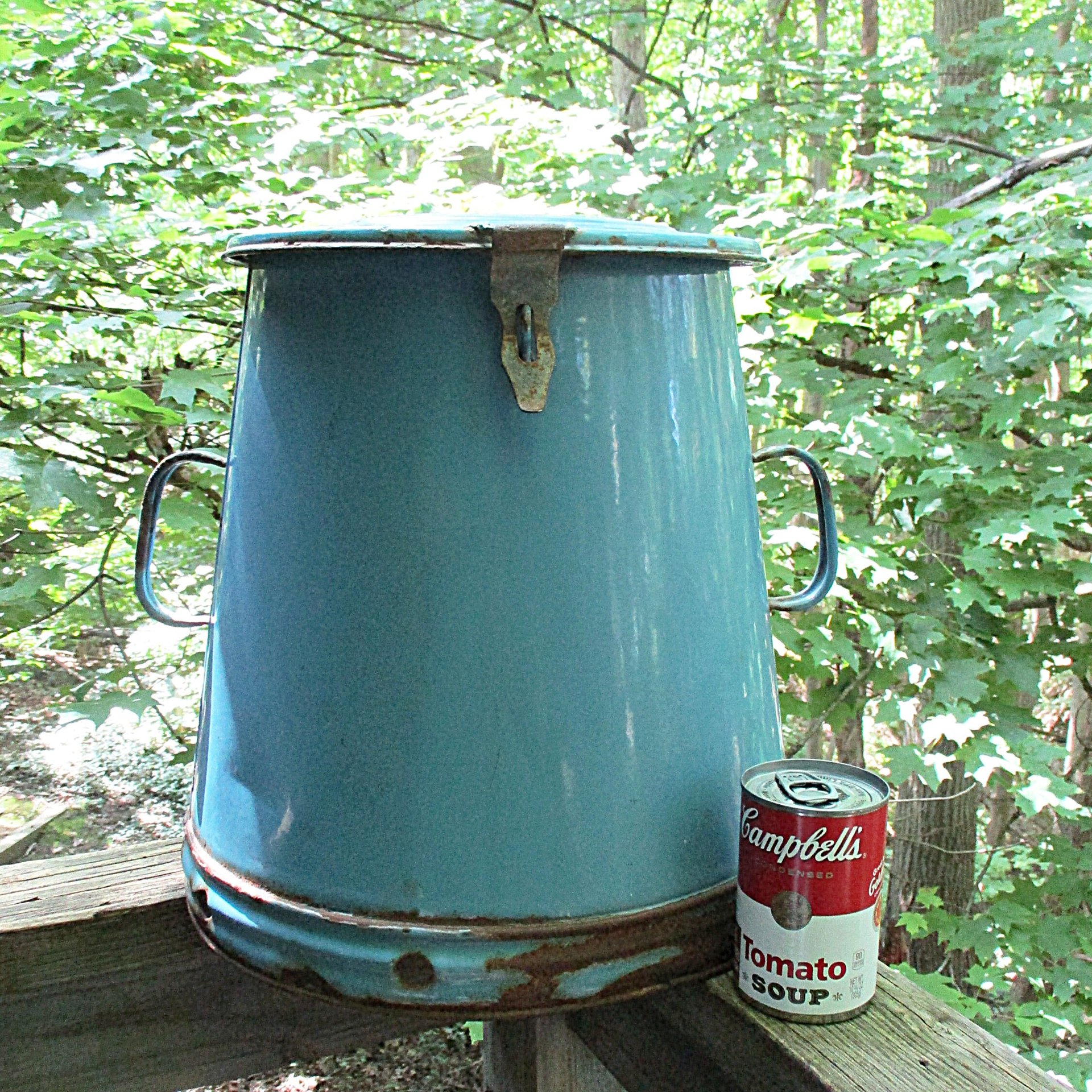 Large Enamelware Goulash Pot, Buda Fok, Made in Hungary, Lidded, Vented, Antique Blue Enamelware Cookware