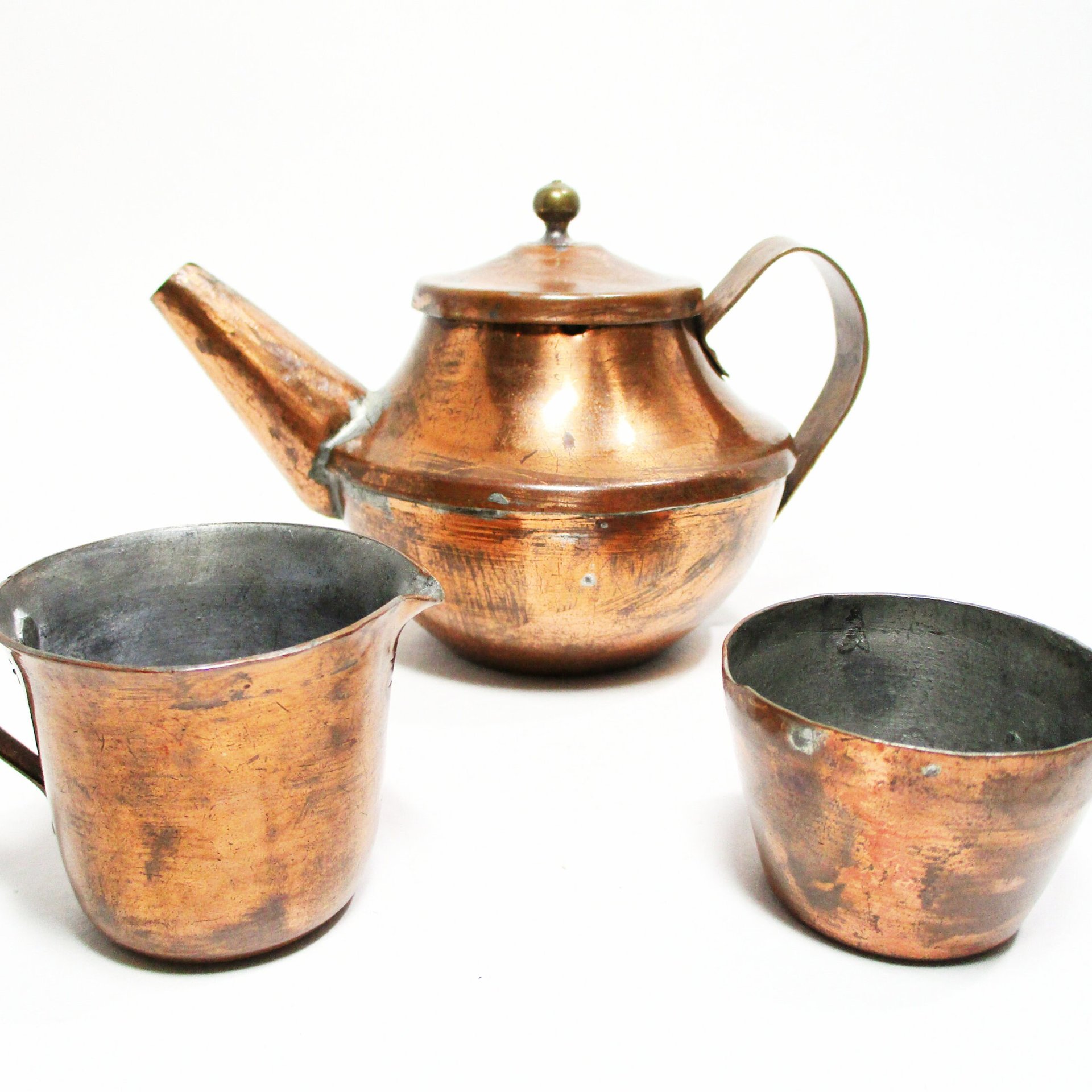 Childs Copper Tea Set, Toy Tea Pot, Sugar Bowl and Creamer, Miniature  Childs Sized Copper Coffee Set