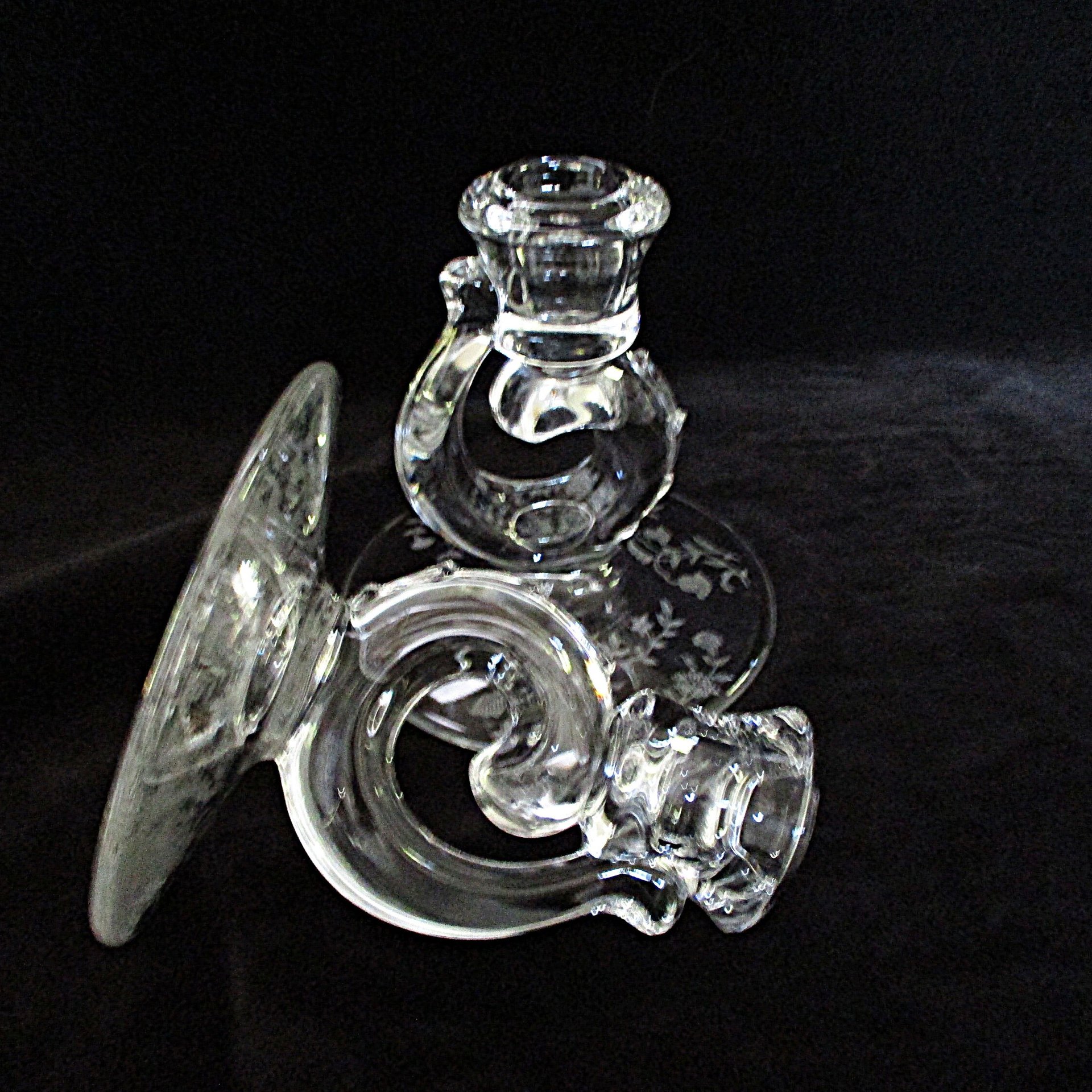 Fostoria Bouquet, Candle Holders, Set of 2, Etched Crystal, Bridal Table, Wedding Shower Decor