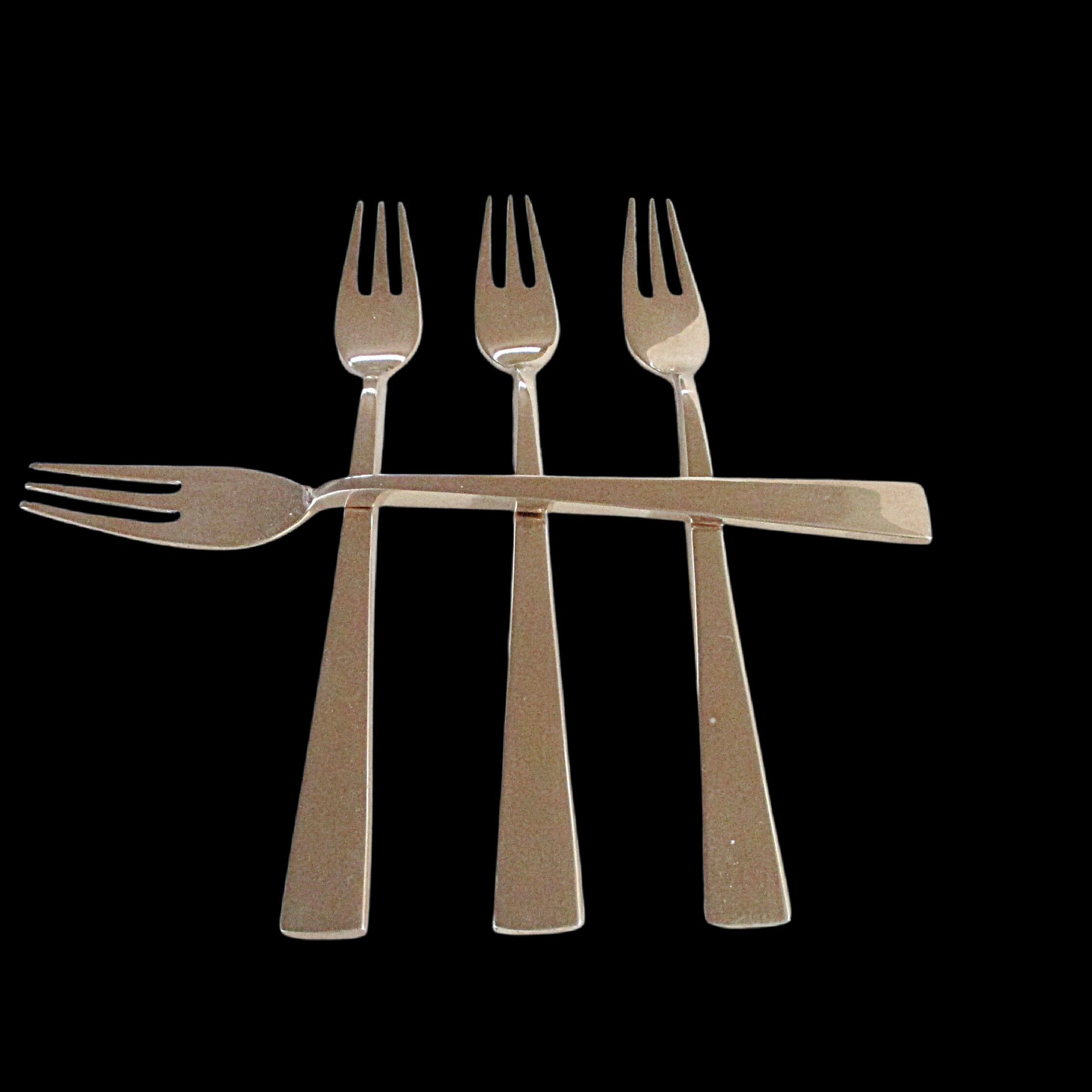 Mid Century Cocktail Forks, Bronze Nickel Brass, Modern Danish, Minimalist Silverware, Set of 4
