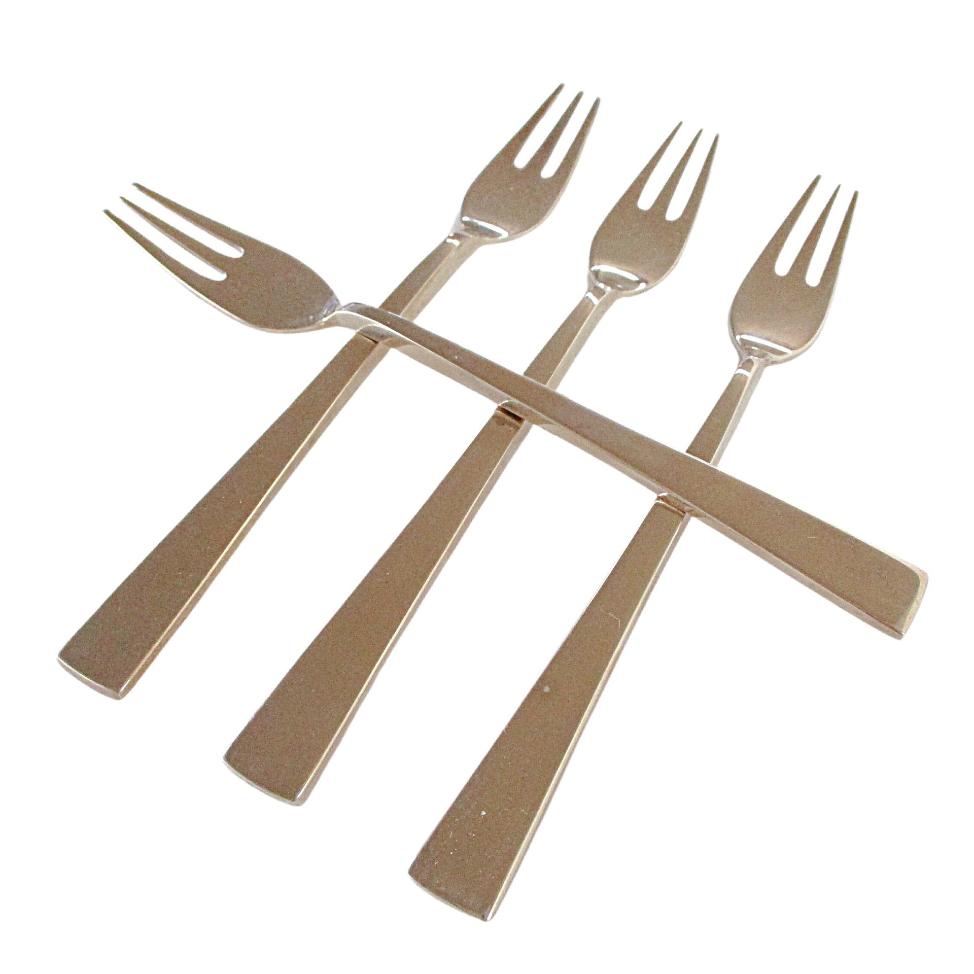 Mid Century Cocktail Forks, Bronze Nickel Brass, Modern Danish, Minimalist Silverware, Set of 4