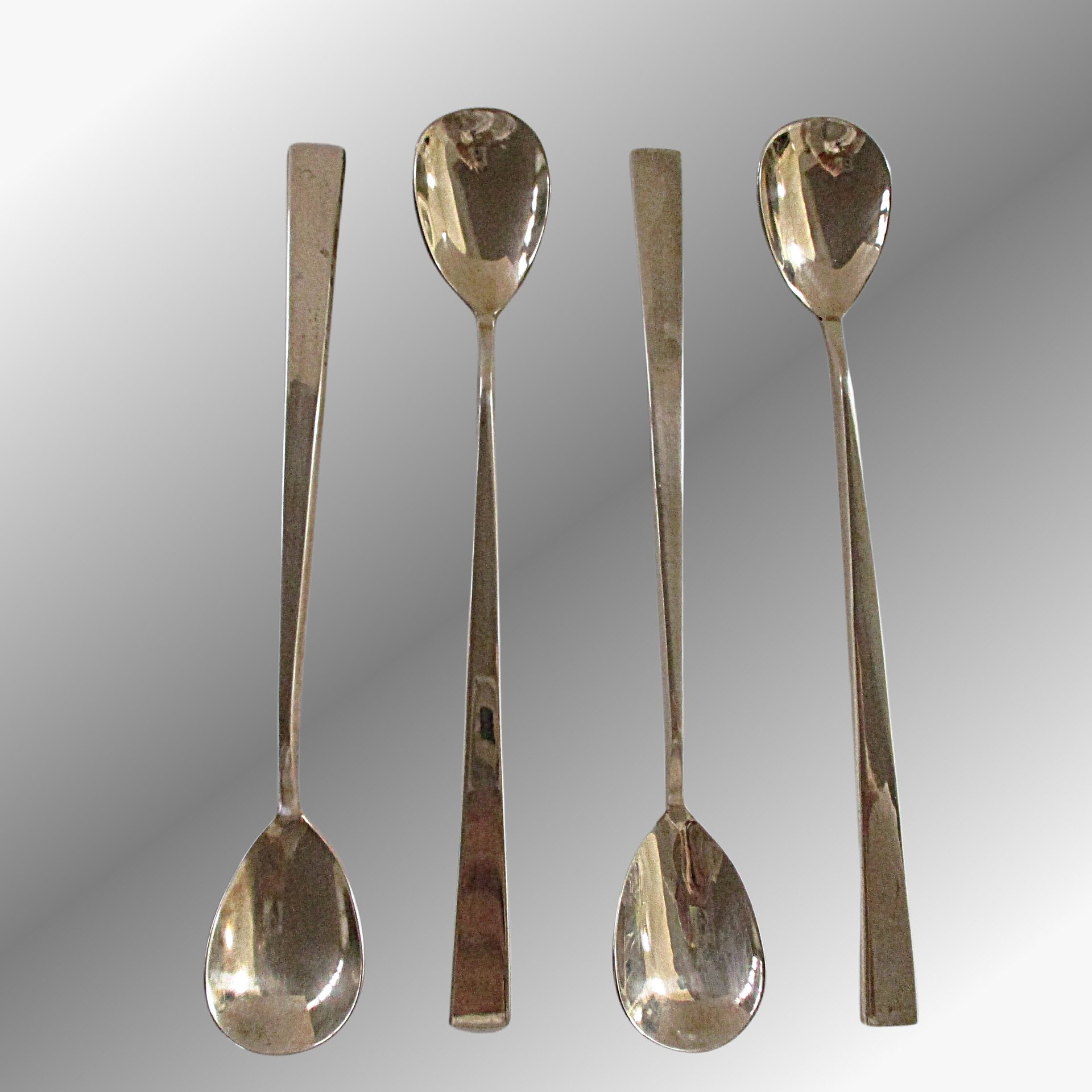 Mid Century Flatware Iced Tea Spoons, Bronze Nickel Brass, Modern Danish, Minimalist Silverware, Set of 4