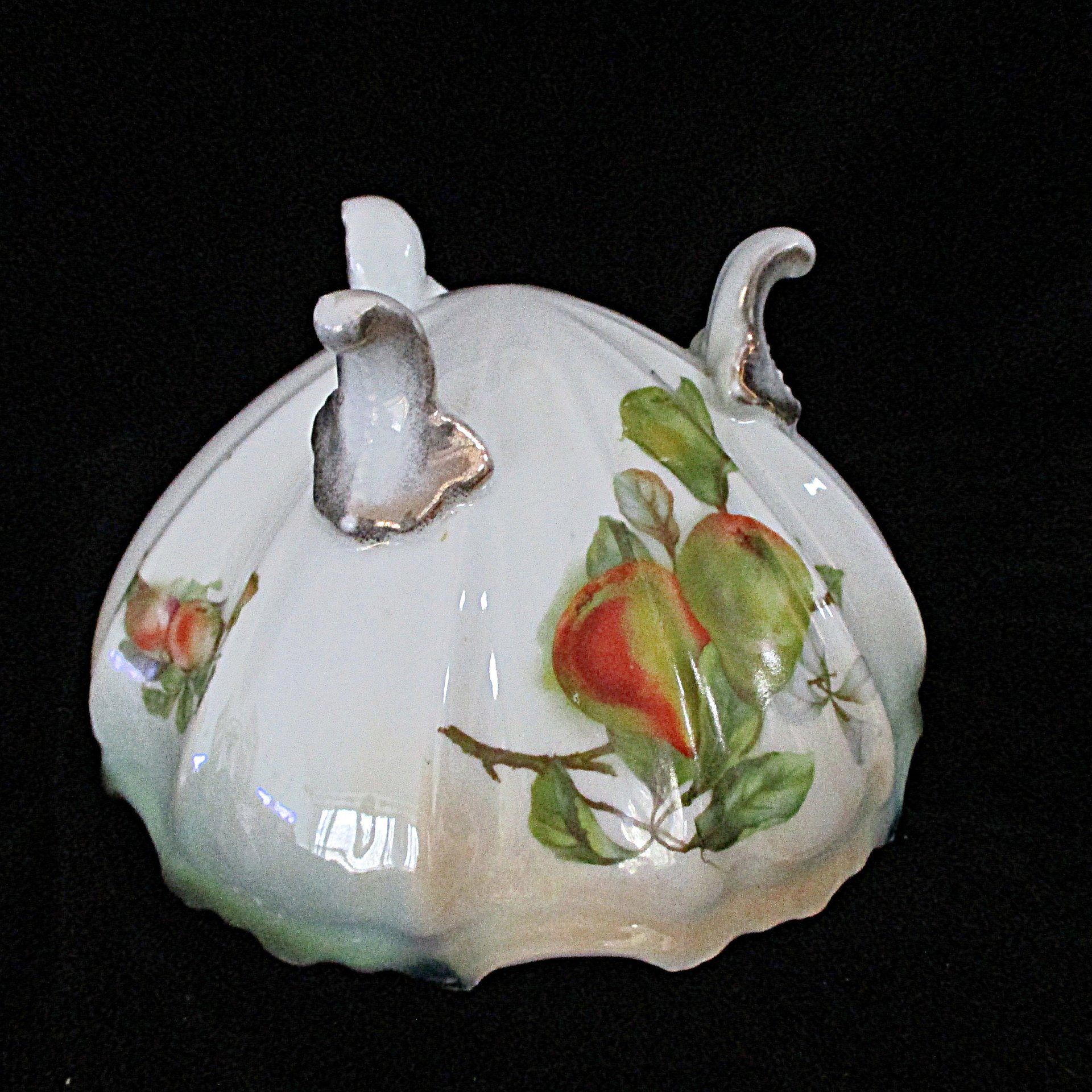 Large Fruit Bowl, Hand Painted, Fruit Design, Footed and Scalloped, Glossy Finish, Centerpiece, Antique Bowl, Wedding Gift