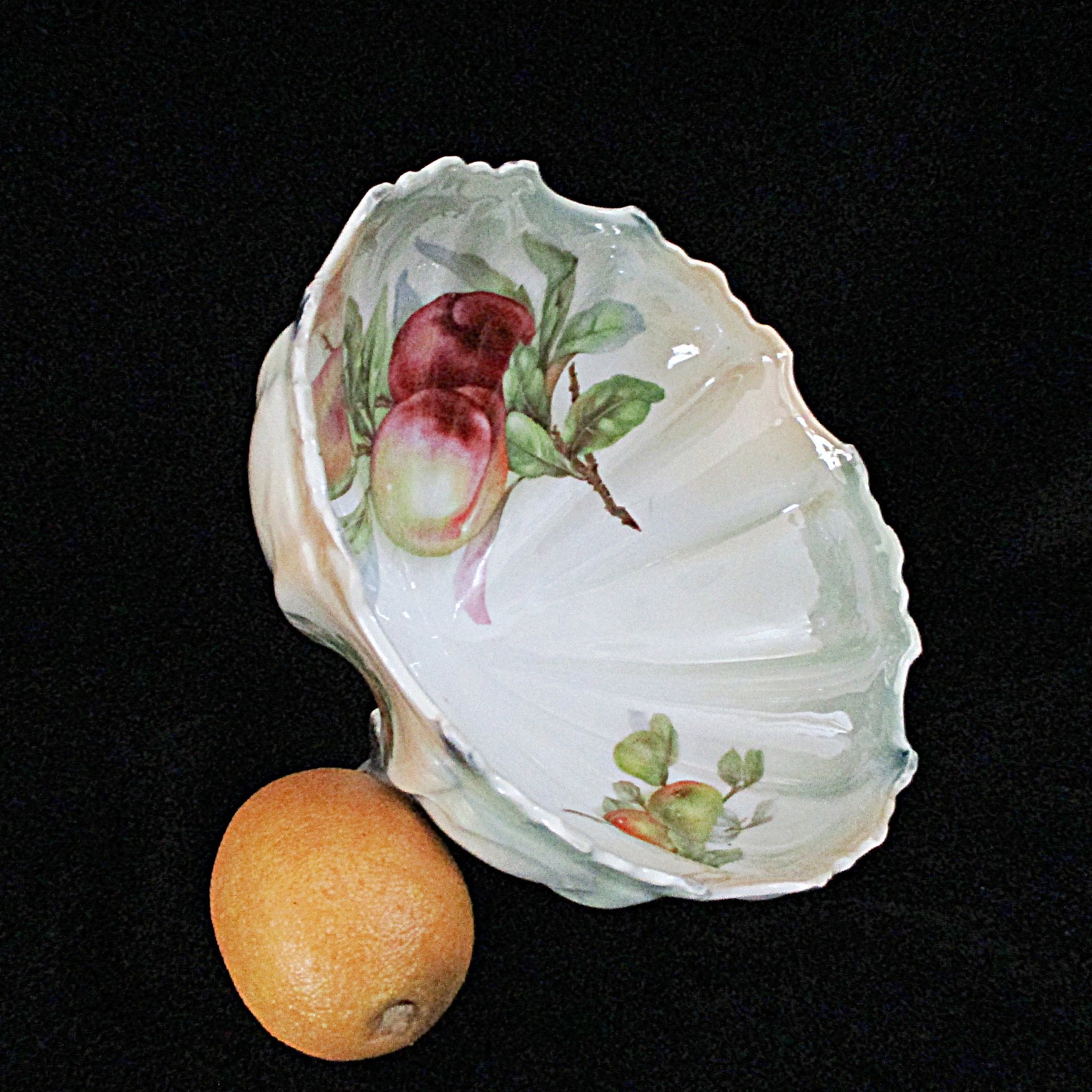 Large Fruit Bowl, Hand Painted, Fruit Design, Footed and Scalloped, Glossy Finish, Centerpiece, Antique Bowl, Wedding Gift