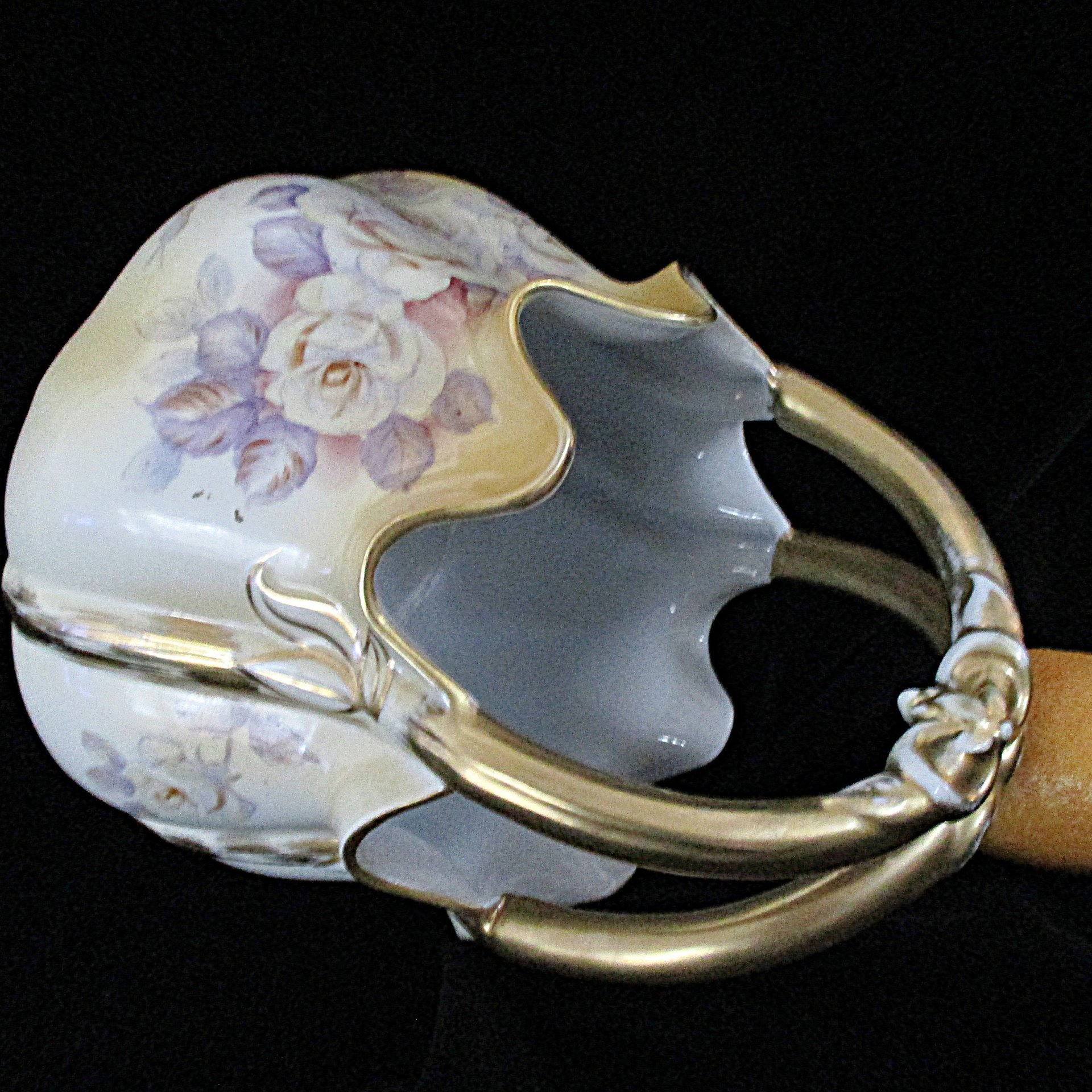Antique Porcelain Basket, Hand Painted Florals, Gold Gilt Trims, Large and Heavy, Victorian Decor