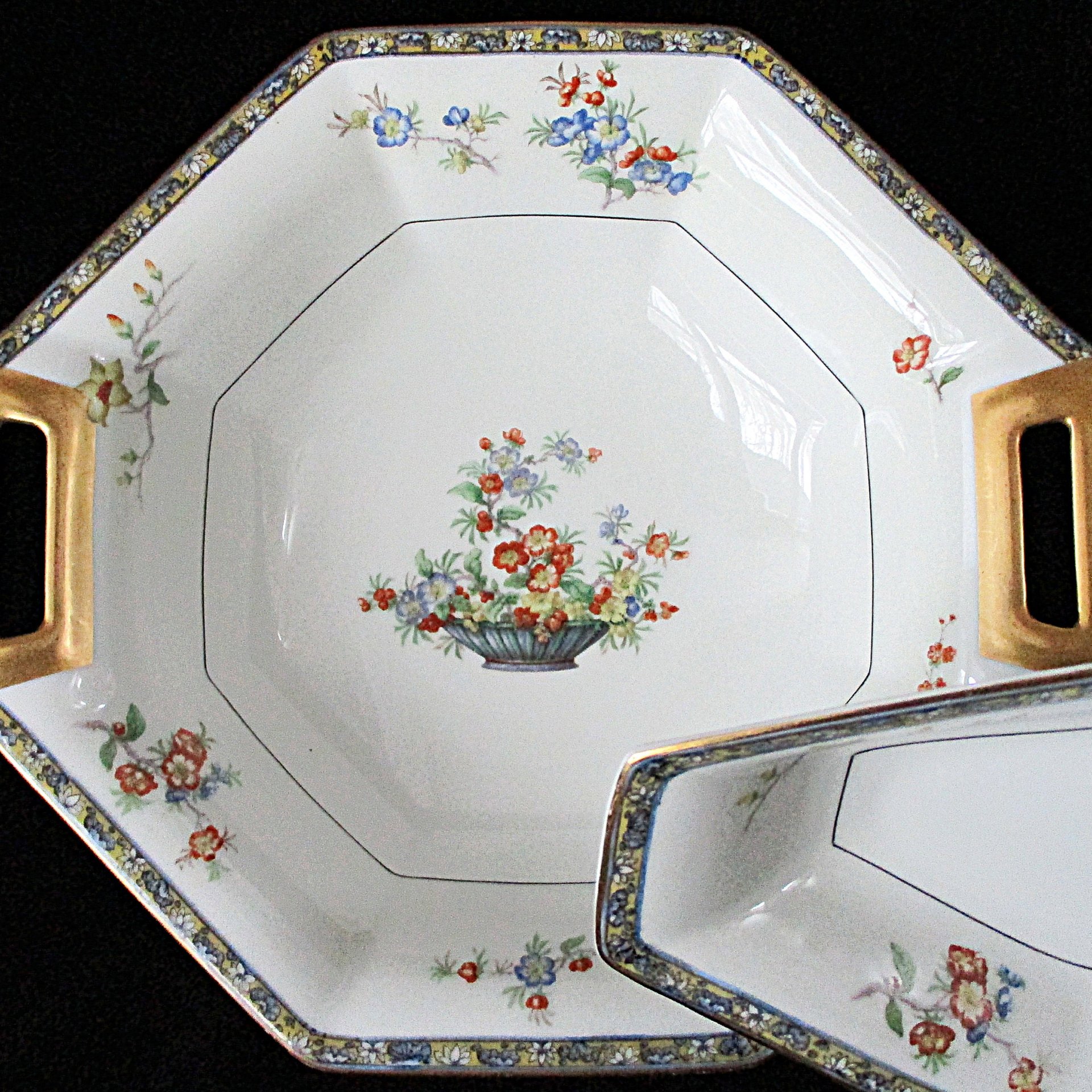 Antique Theodore Haviland Montreux China, Asparagus Celery Dish, and Serving Bowl, Limoges France, Completer Pieces, Basket, Wedding Gift