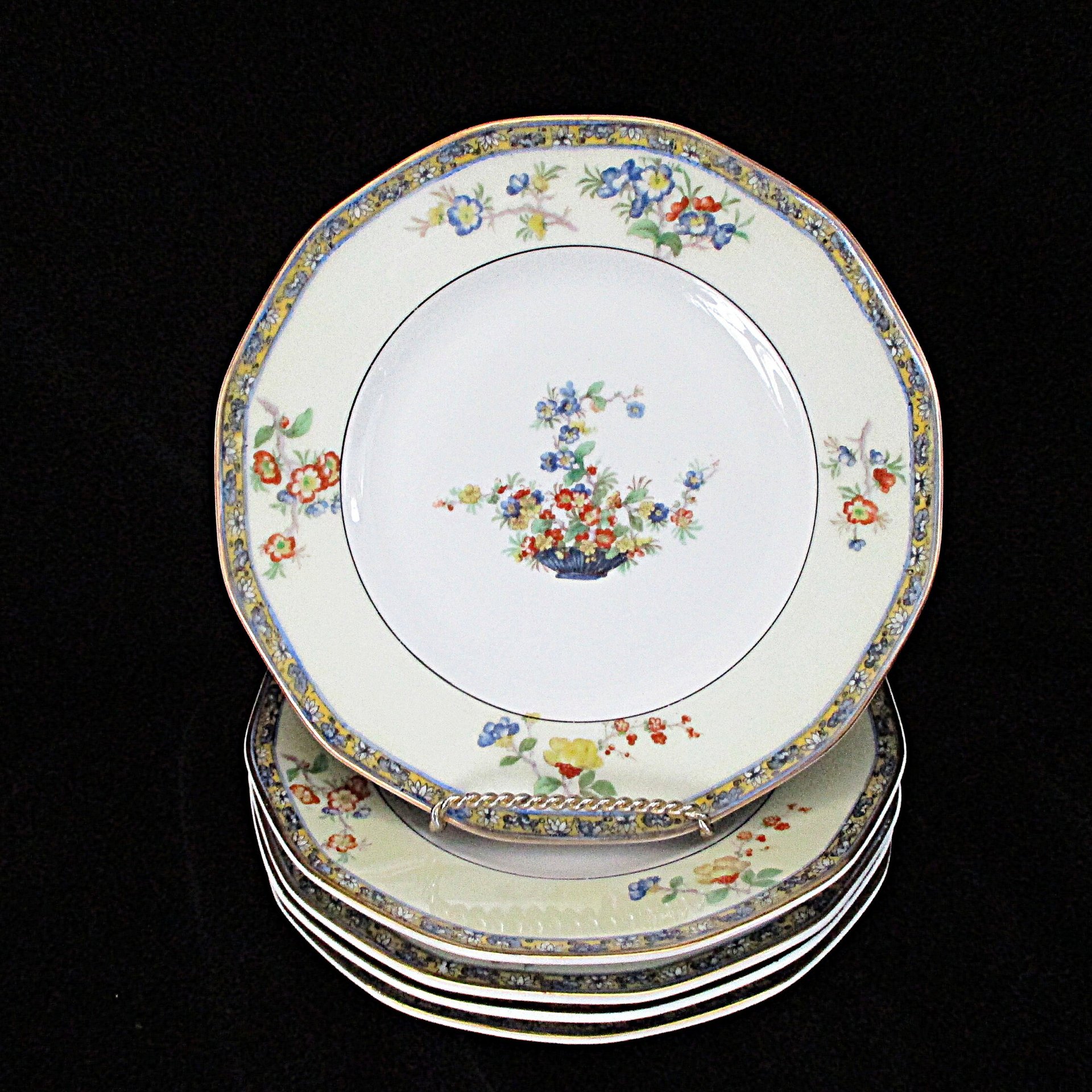 Theodore Haviland Montreux , Dessert Bread Plates, Set of 4, Limoges France, Replacement Completer Piece, Baskets, Gold Trim, 1920s