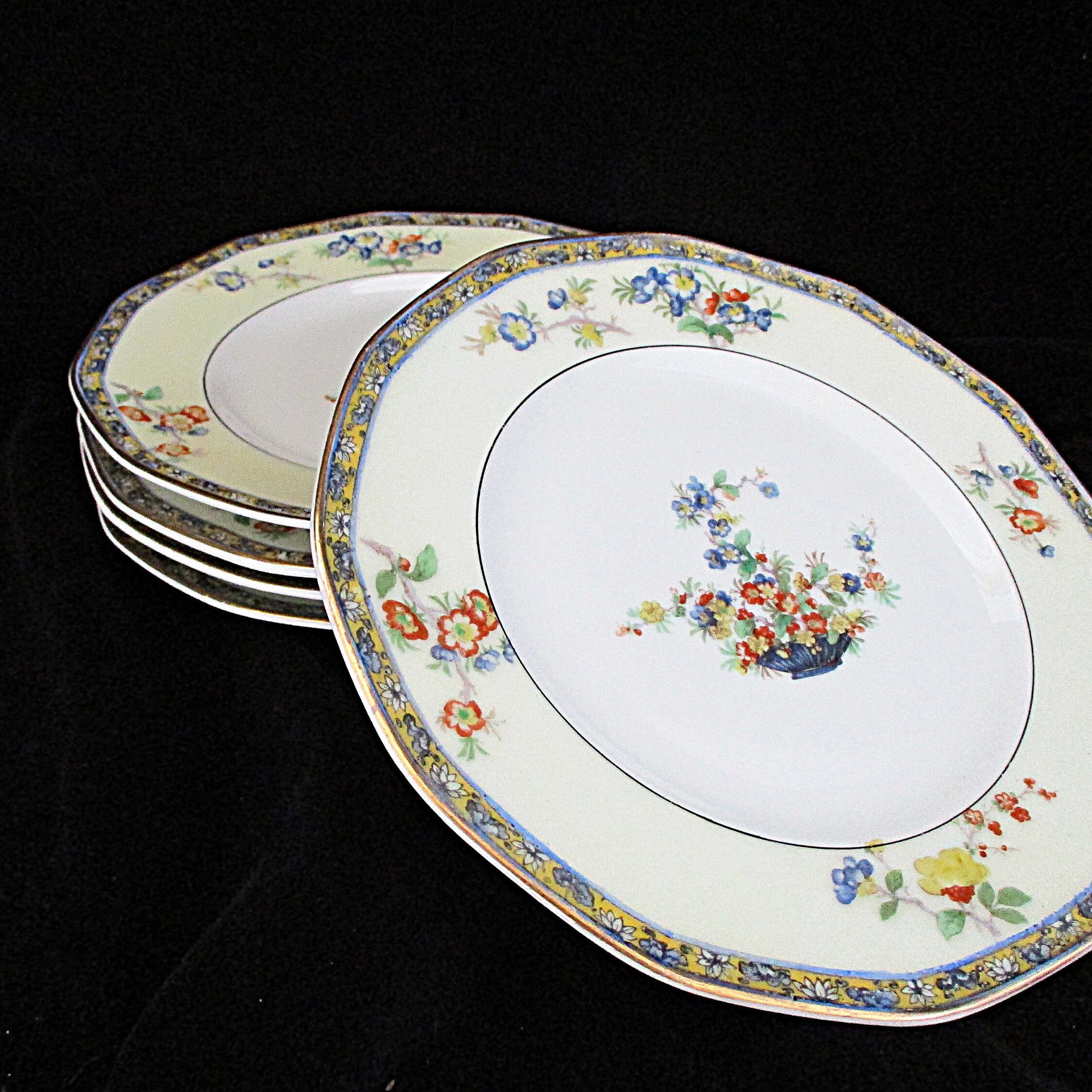 Theodore Haviland Montreux, Salad Plates, Set of 5, Limoges France, Replacement Completer Piece, Baskets, Gold Trim, 1920s