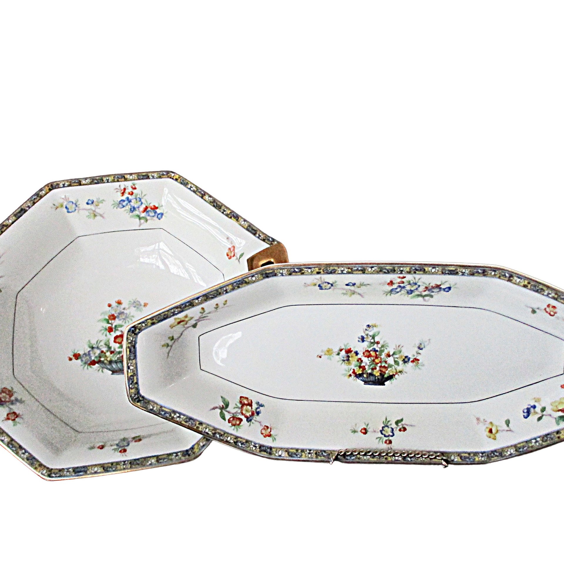Antique Theodore Haviland Montreux China, Asparagus Celery Dish, and Serving Bowl, Limoges France, Completer Pieces, Basket, Wedding Gift