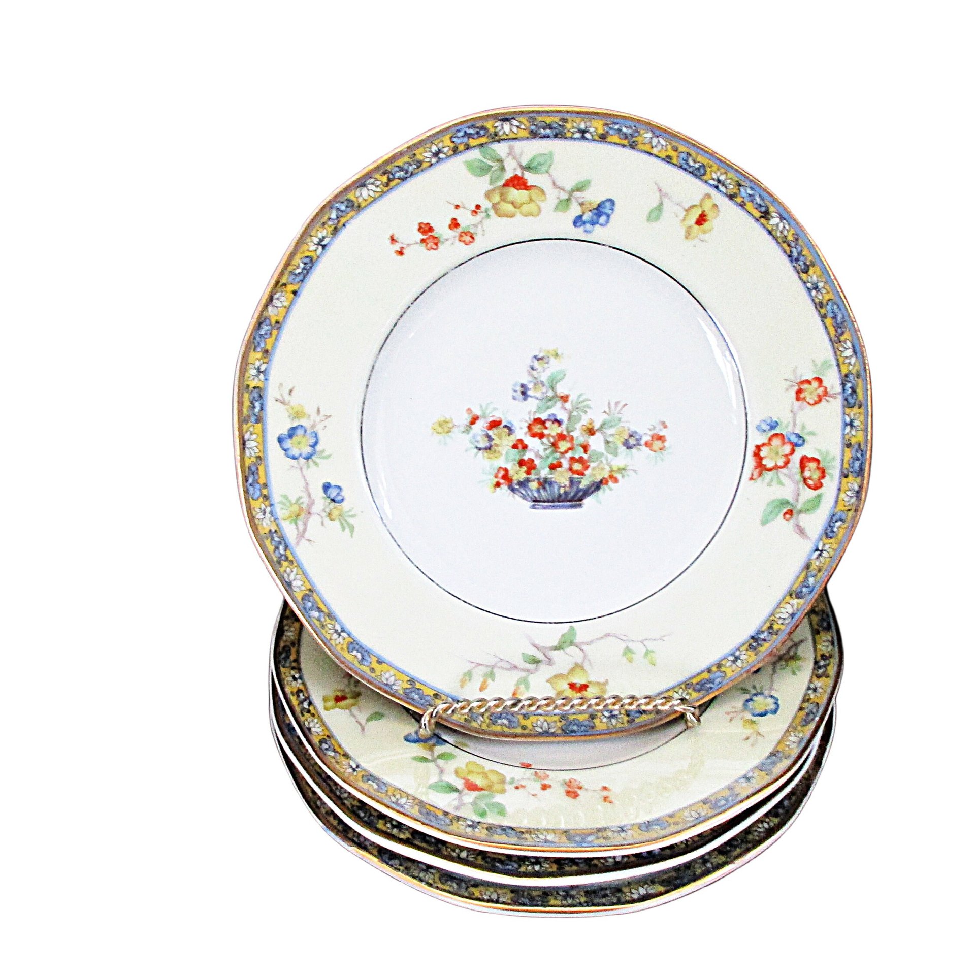 Theodore Haviland Montreux , Dessert Bread Plates, Set of 4, Limoges France, Replacement Completer Piece, Baskets, Gold Trim, 1920s