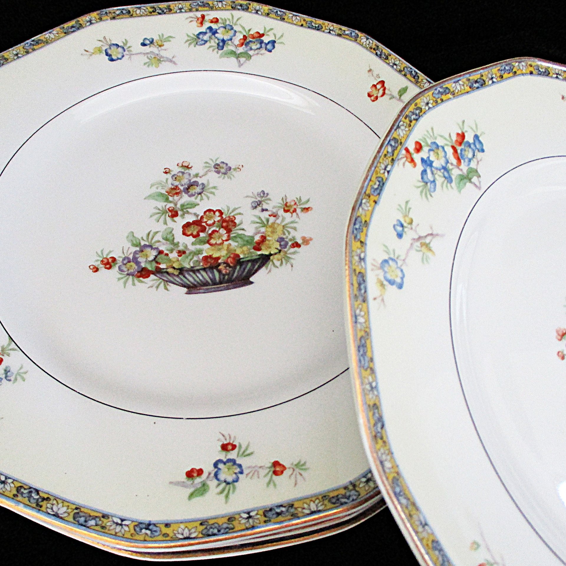 Theodore Haviland Montreux , Dessert Bread Plates, Set of 4, Limoges France, Replacement Completer Piece, Baskets, Gold Trim, 1920s